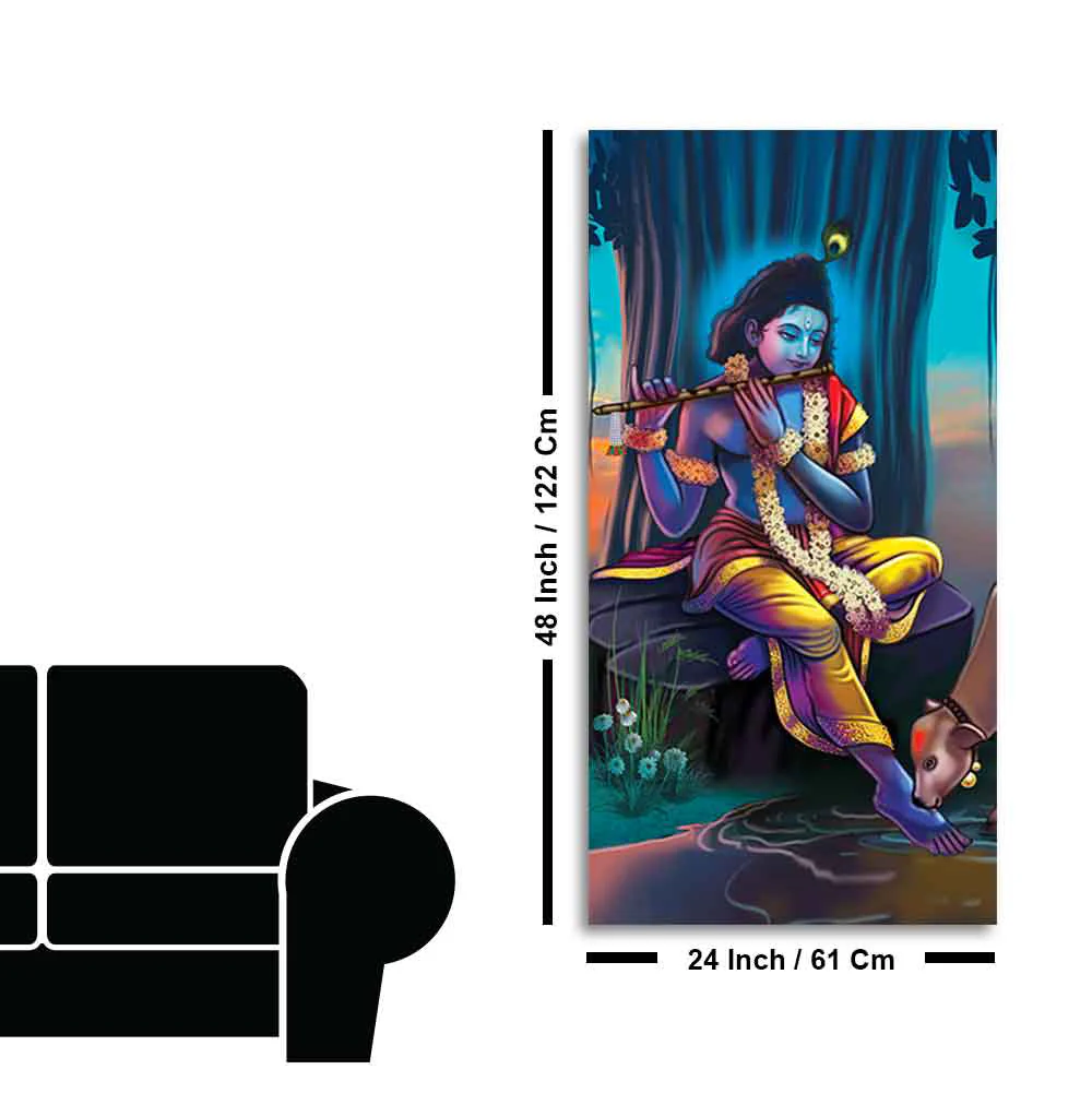 Lord Krishna With Flute Canvas Wall Painting - Image 9