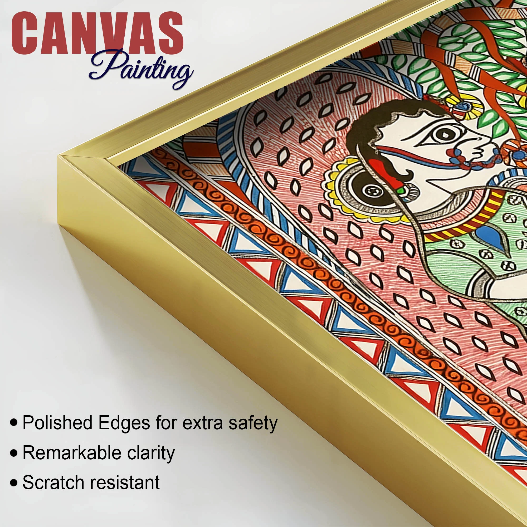 Lord Krishna with Gopis Madhubani Canvas Wall Painting - Image 6