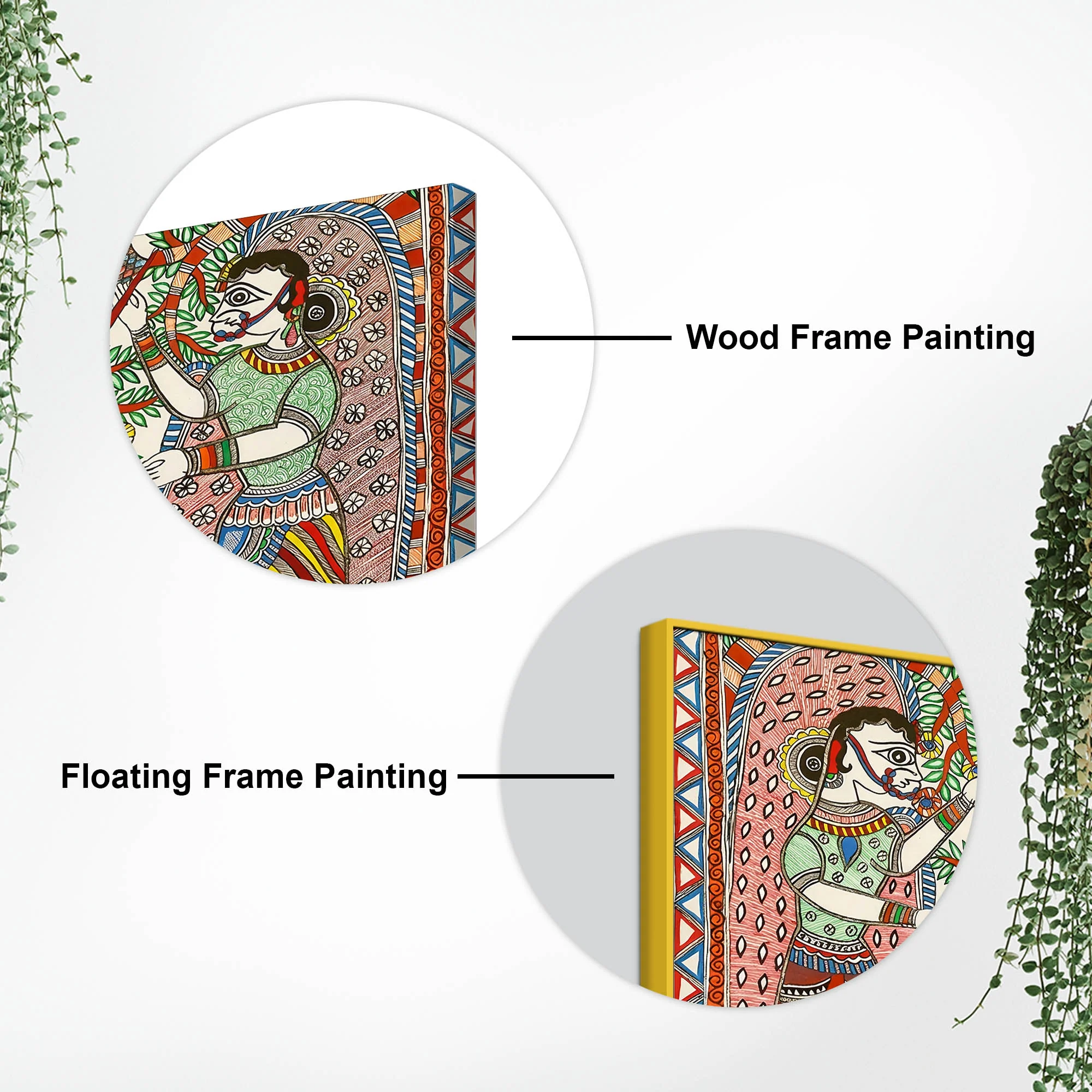 Lord Krishna with Gopis Madhubani Canvas Wall Painting - Image 7