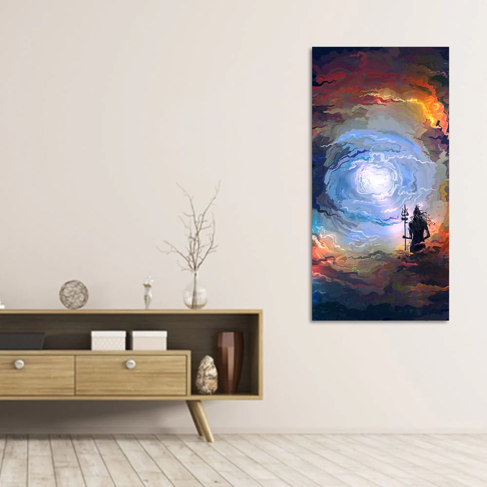 Lord Mahadev in Dramatic Sky Canvas Wall Painting - Image 2