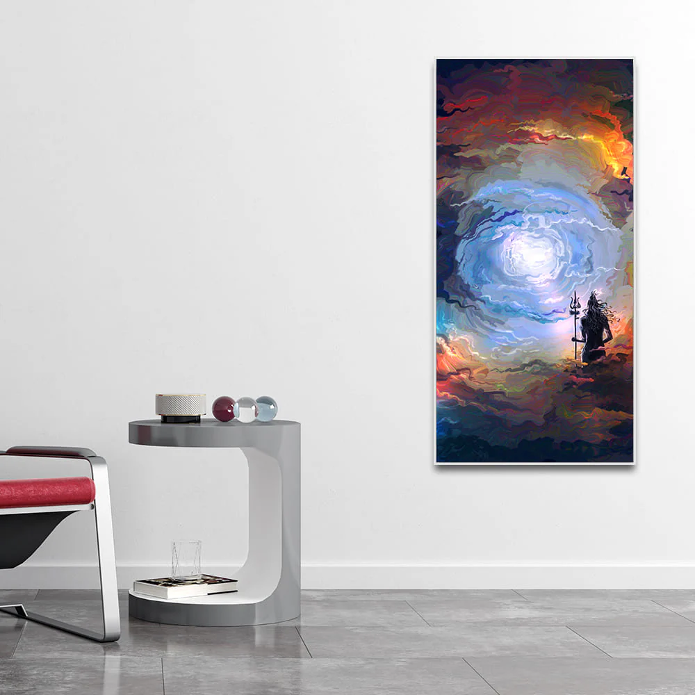 Lord Mahadev in Dramatic Sky Canvas Wall Painting - Image 3
