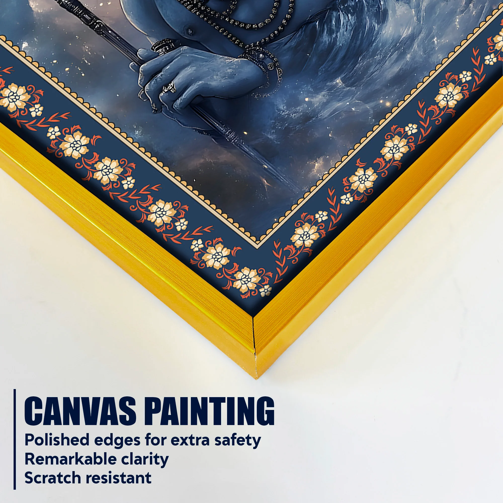 Lord Mahadev in Dramatic Sky Floral Border Vertical Wall Painting - Image 5