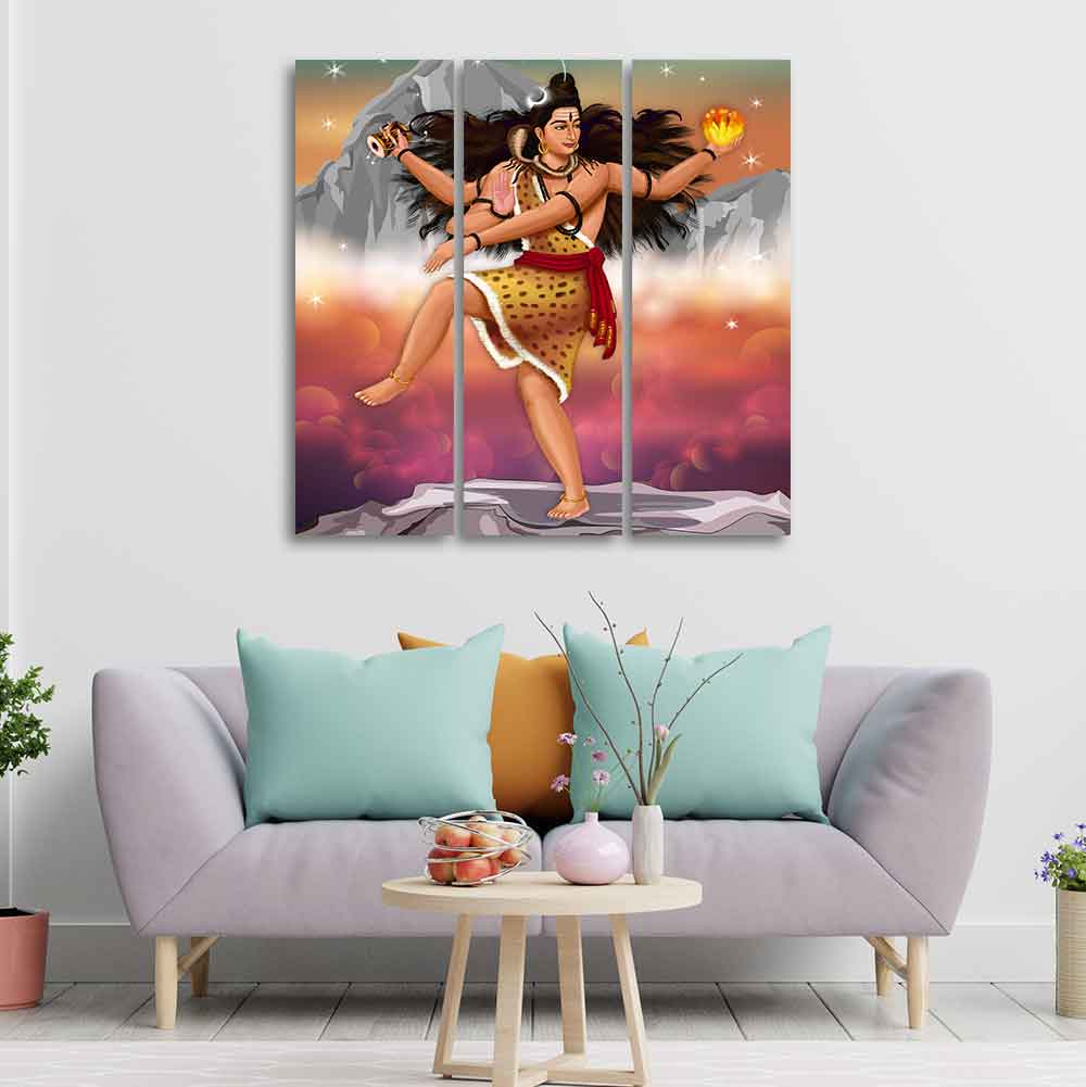 Lord of Dance Nataraja Canvas Wall Painting of 3 Pieces - Image 3