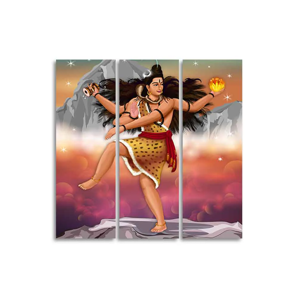Lord of Dance Nataraja Canvas Wall Painting of 3 Pieces - Image 4