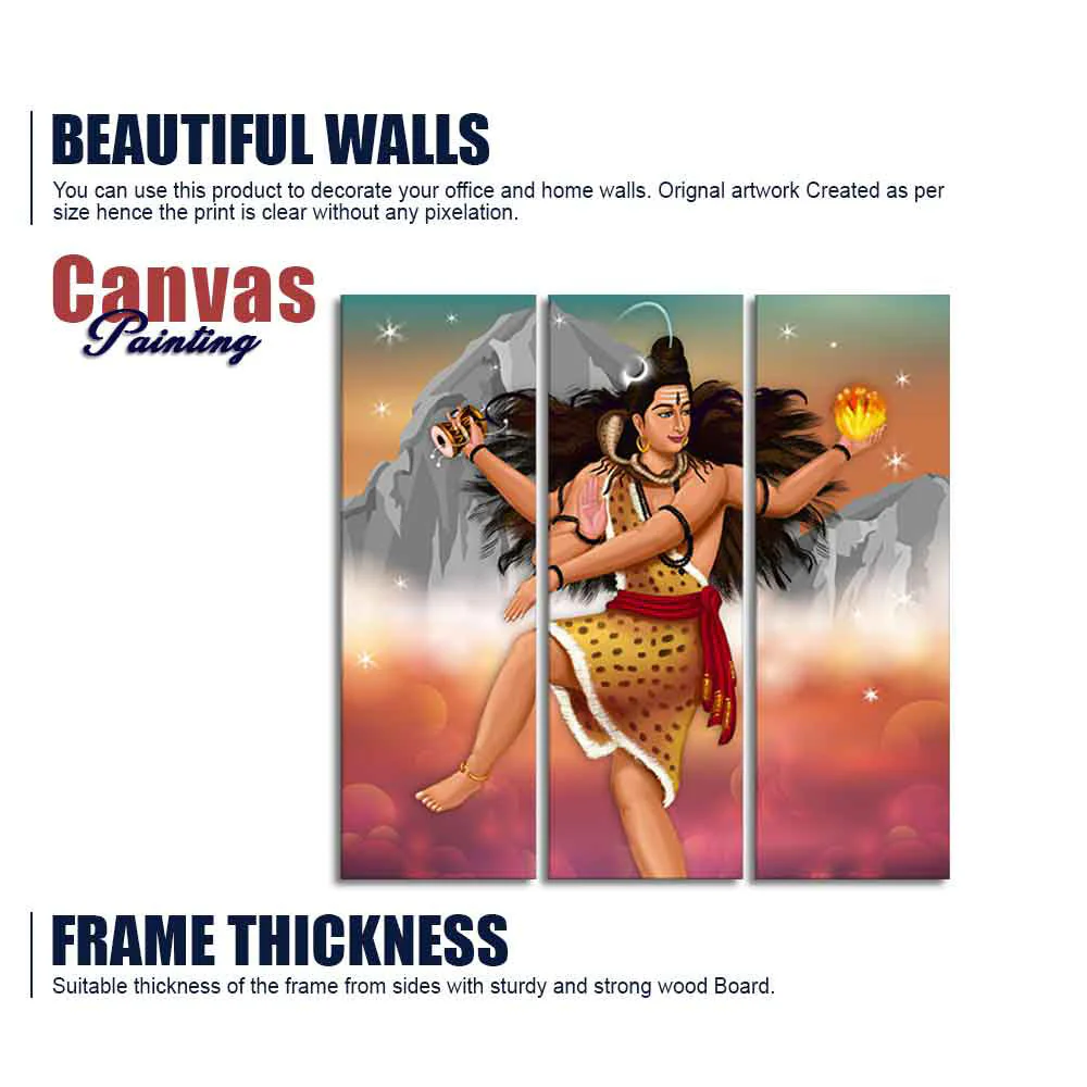Lord of Dance Nataraja Canvas Wall Painting of 3 Pieces - Image 6