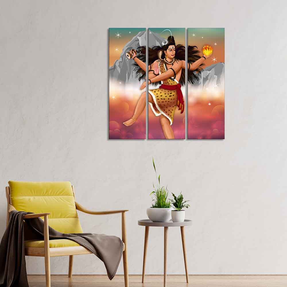 Lord of Dance Nataraja Canvas Wall Painting of 3 Pieces - Image 2