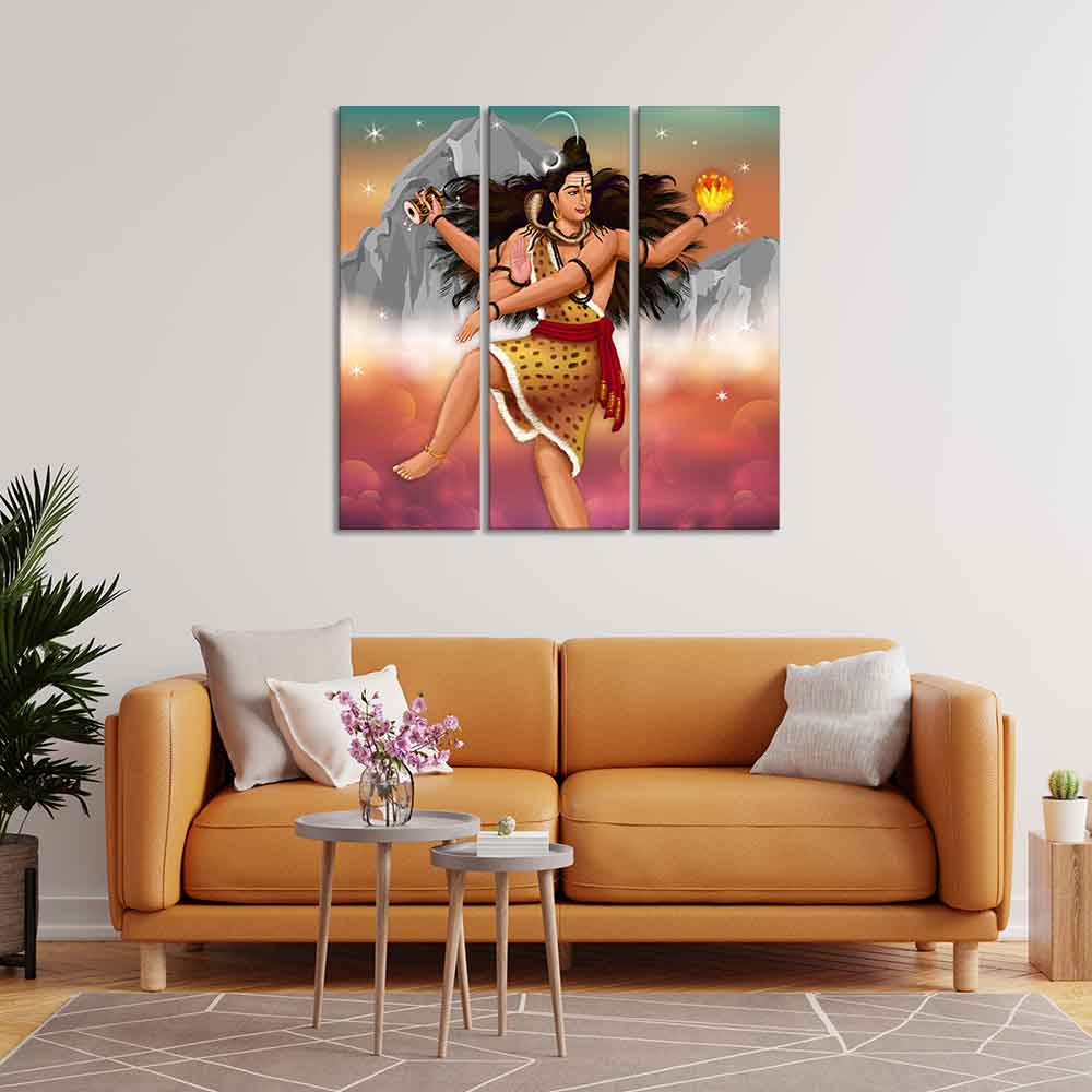 Lord of Dance Nataraja Canvas Wall Painting of 3 Pieces - Image 3
