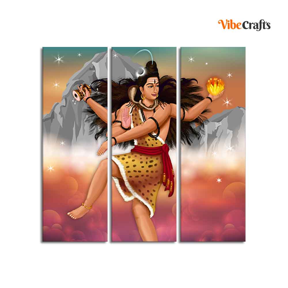 Lord of Dance Nataraja Canvas Wall Painting of 3 Pieces - Image 4