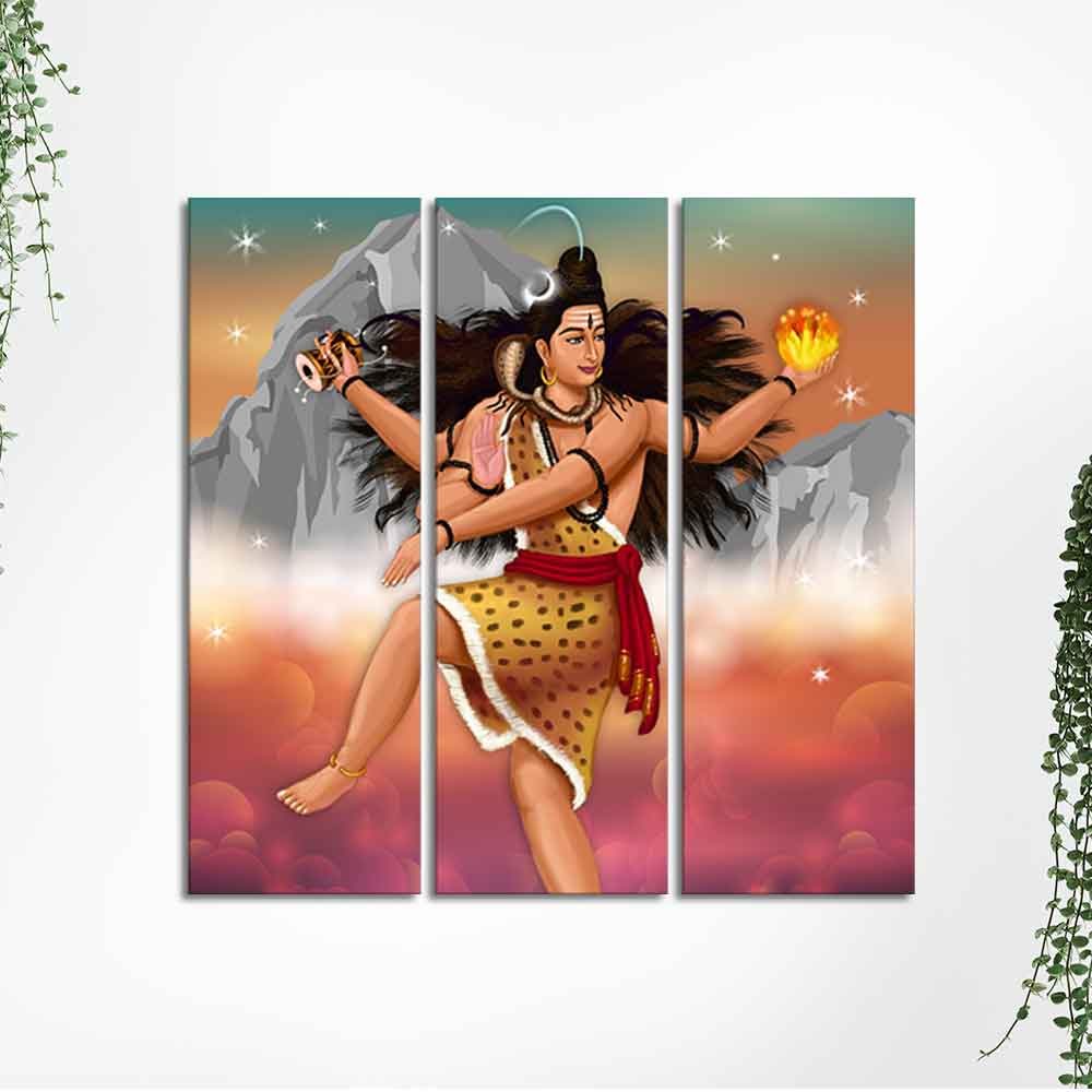 Lord of Dance Nataraja Canvas Wall Painting of 3 Pieces - Image 5