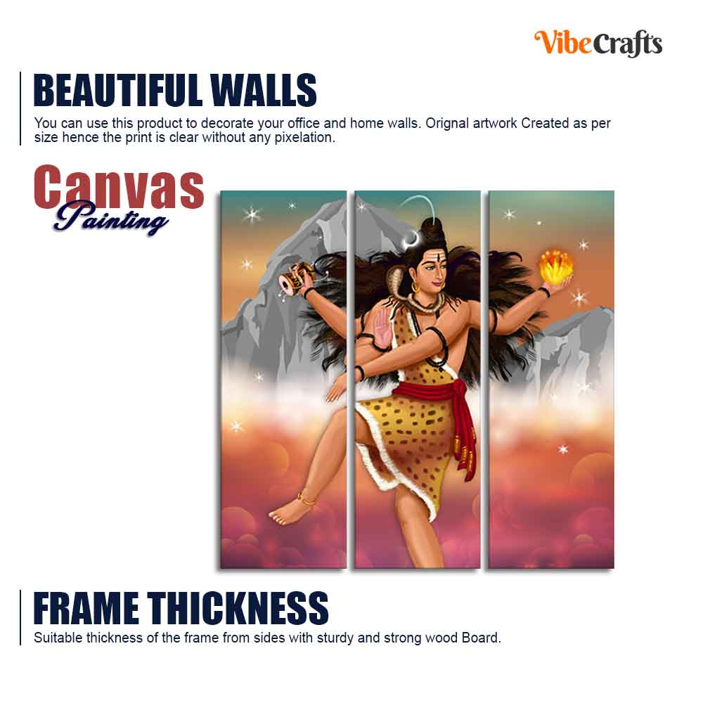 Lord of Dance Nataraja Canvas Wall Painting of 3 Pieces - Image 6