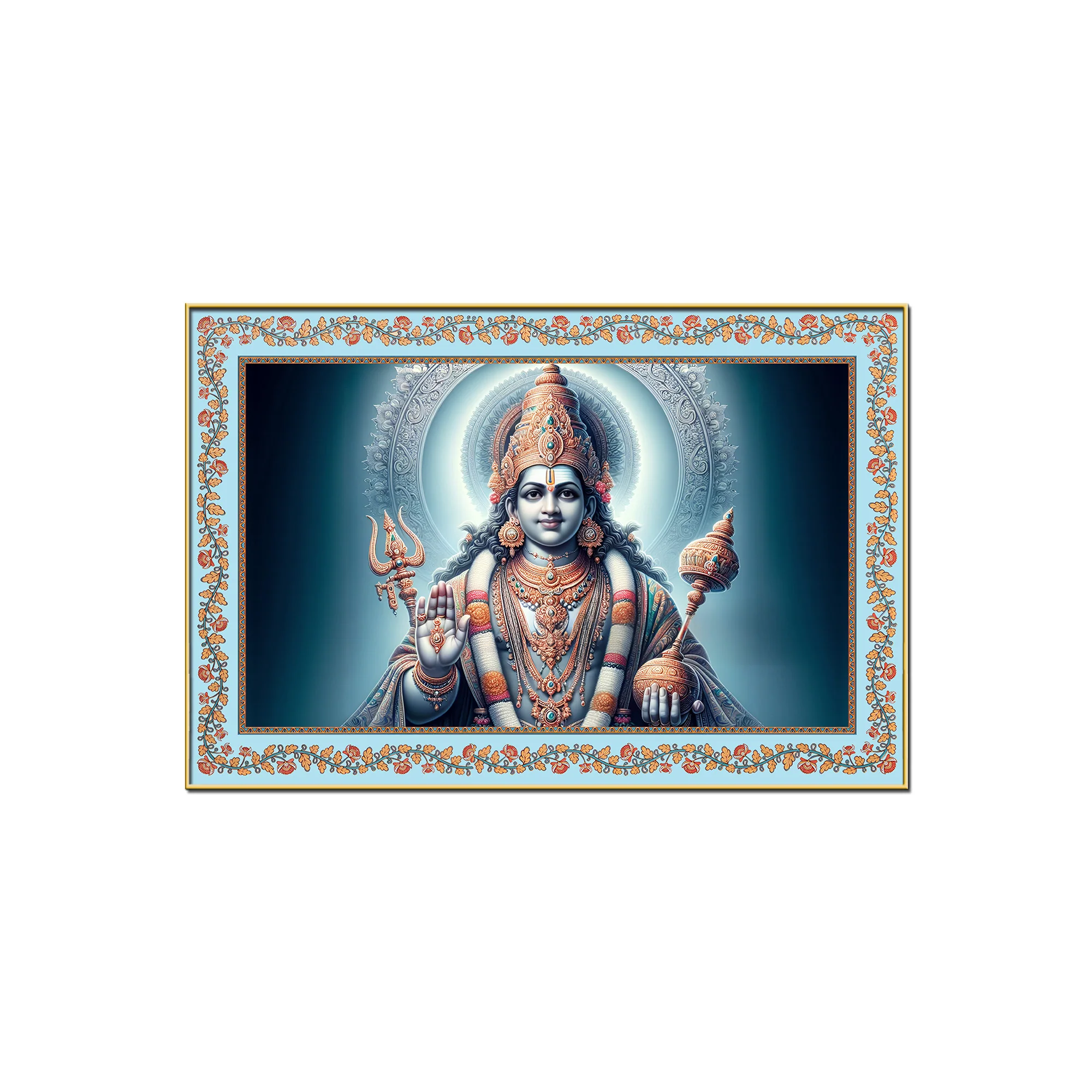 Lord Of Gods Maha Vishnu Floral Border Canvas Wall Painting - Image 4