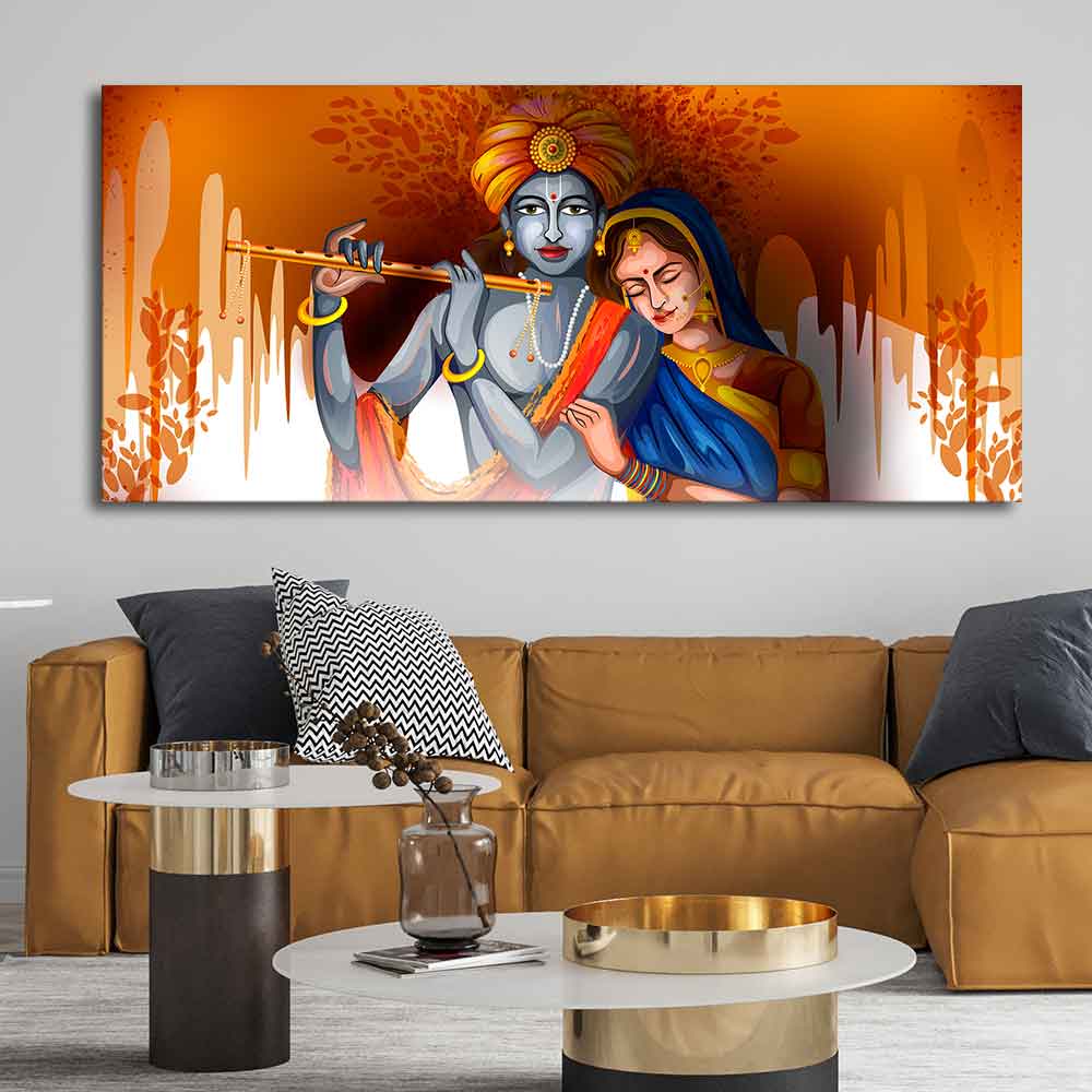 Lord Radha Krishna Beautiful Large Canvas Wall Painting - Image 4