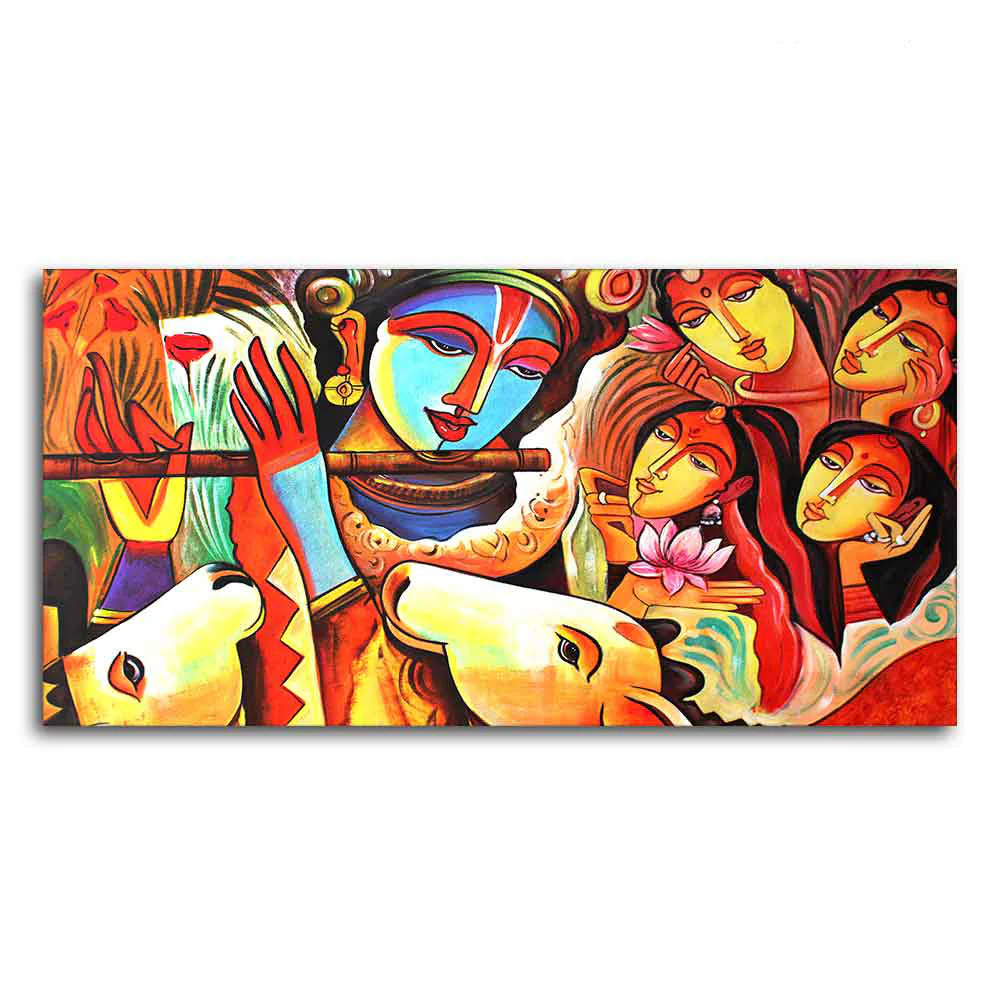 Lord Radha Krishna Decorative Pattern Canvas Big Wall Painting Wall Art - Image 4