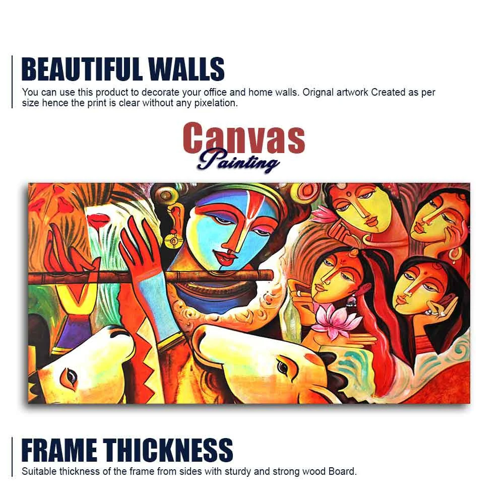 Lord Radha Krishna Decorative Pattern Canvas Big Wall Painting Wall Art - Image 6