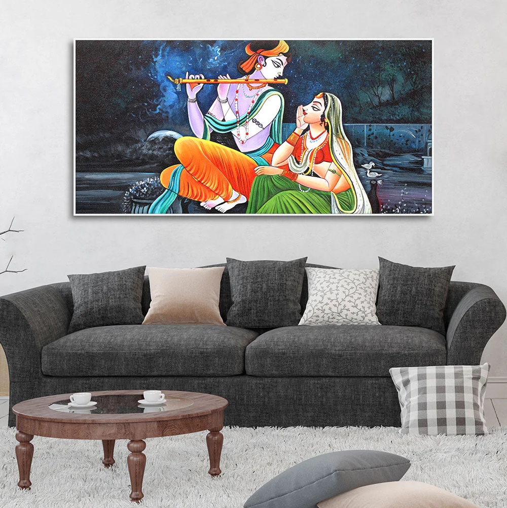 Lord Radha Krishna in Dark Forest Canvas Big Wall Painting Wall Art - Image 3