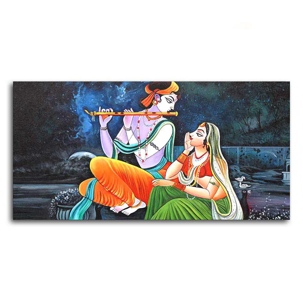 Lord Radha Krishna in Dark Forest Canvas Big Wall Painting Wall Art - Image 4