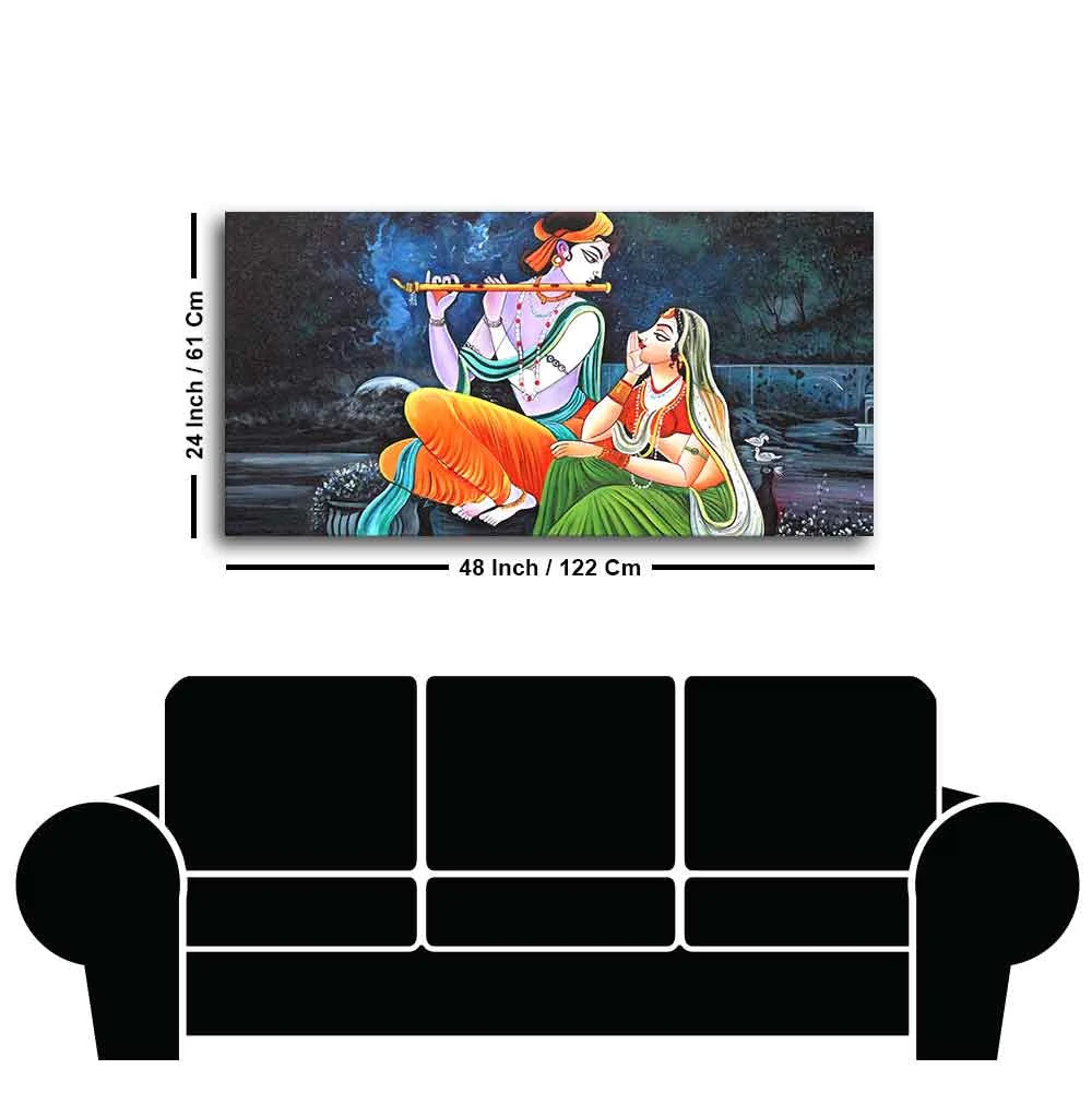 Lord Radha Krishna in Dark Forest Canvas Big Wall Painting Wall Art - Image 7