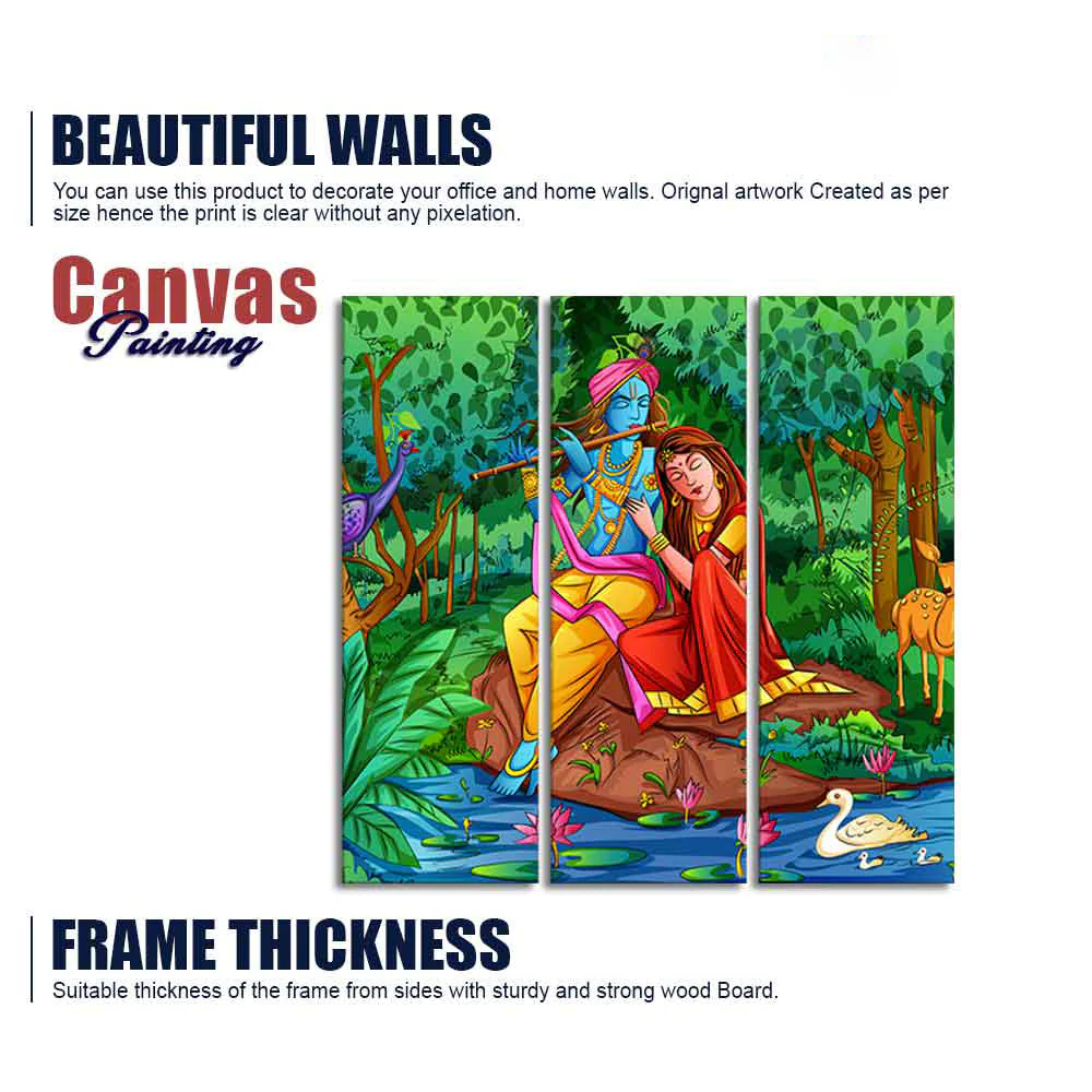 Lord Radha Krishna in Forest Wall Painting 3 Pieces - Image 6