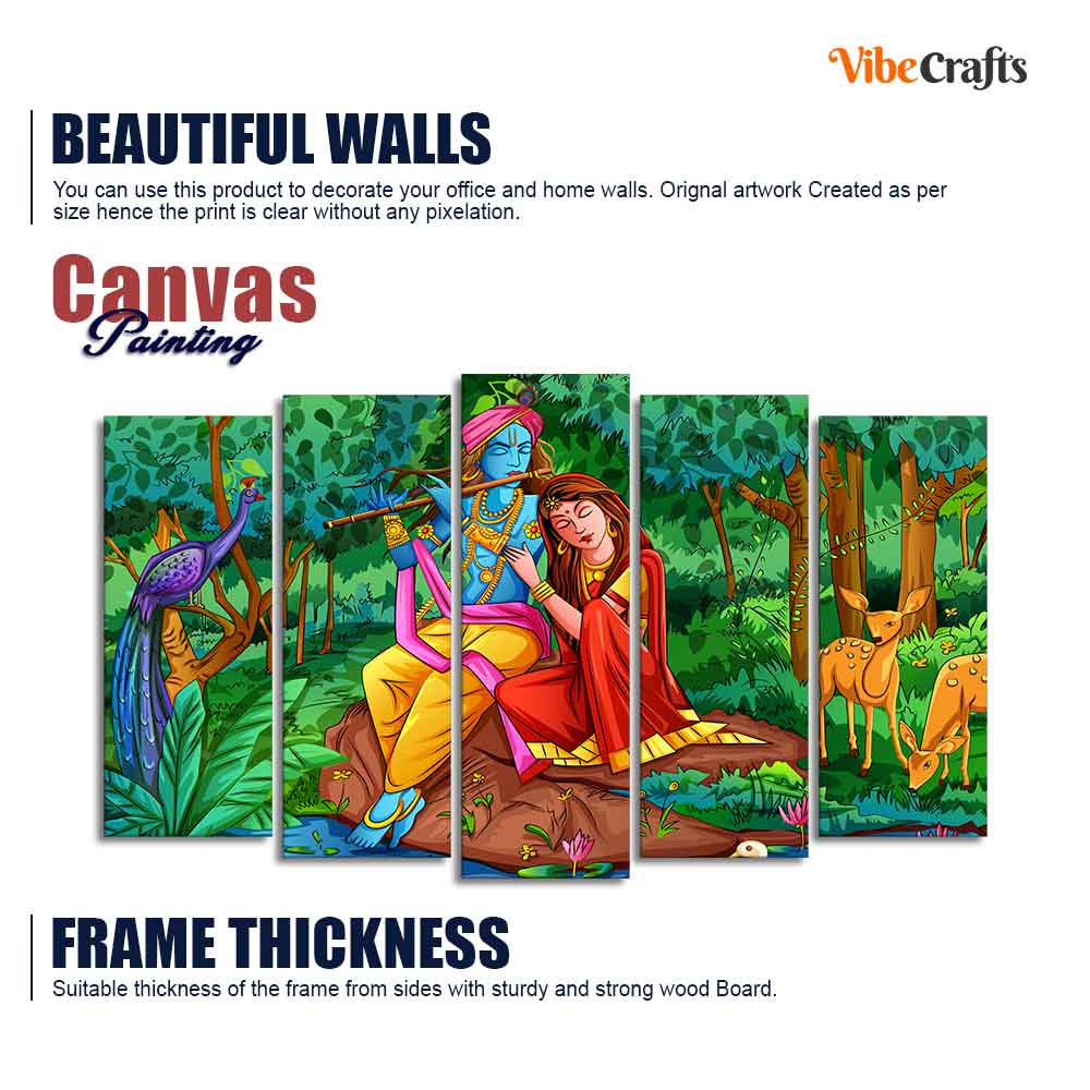 Lord Radha Krishna in Forest Wall Painting of Five Pieces - Image 6
