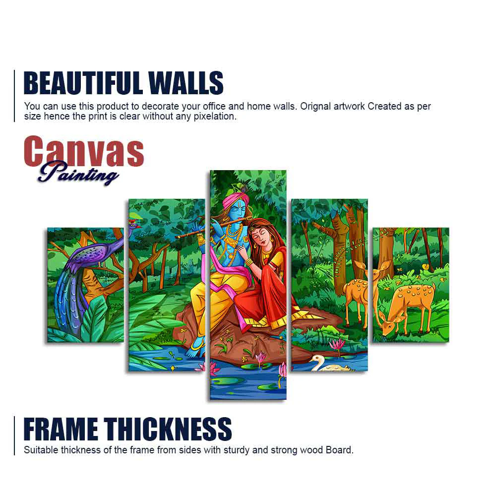 Lord Radha Krishna in Forest Wall Painting Set of Five - Image 6