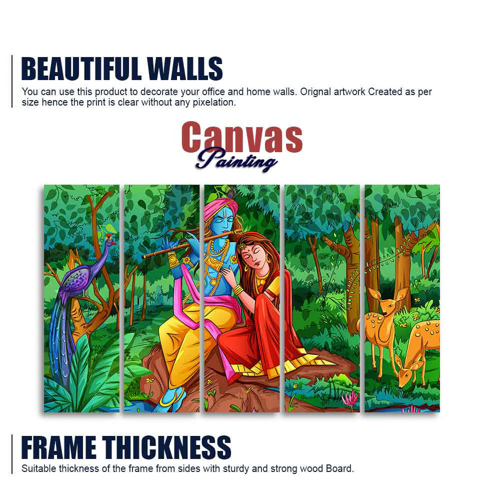 Lord Radha Krishna in Forest Wall Painting Set of Five Pieces - Image 5