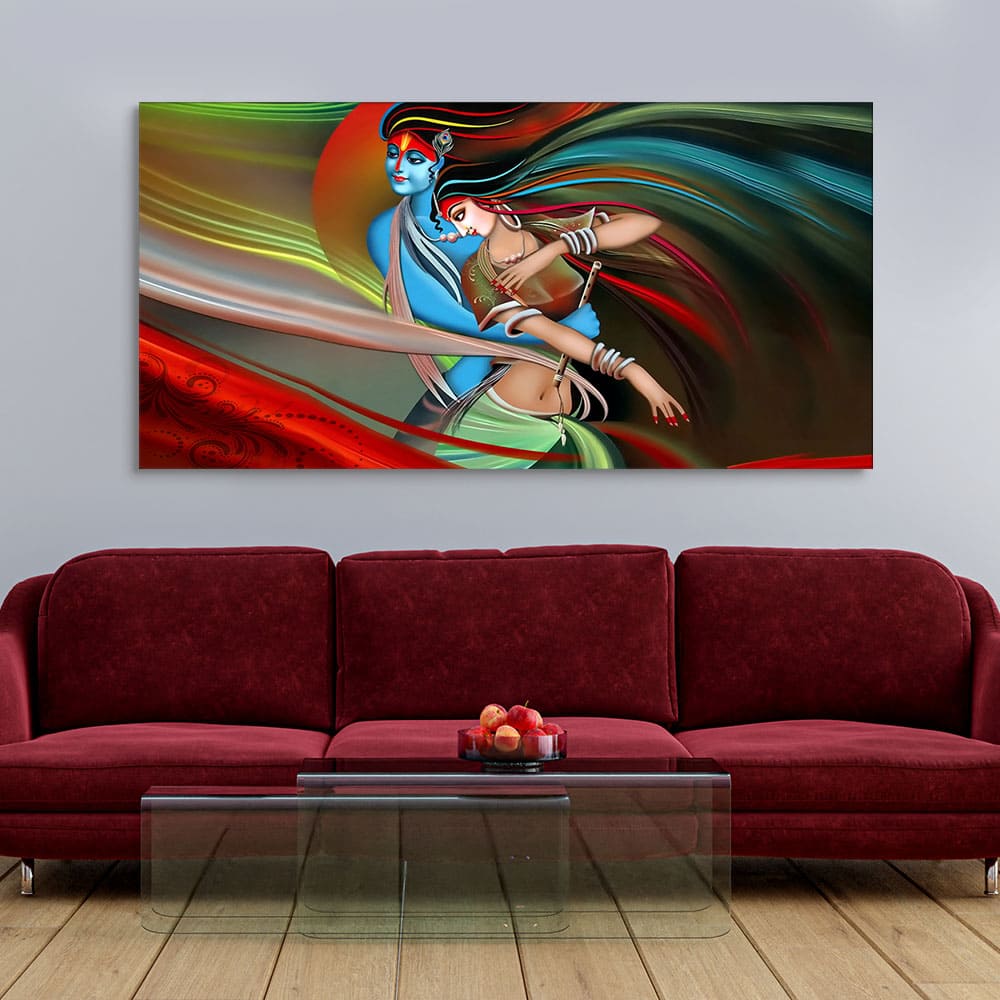 Lord Radha Krishna Musical Modern Art Canvas Wall Painting - Image 2
