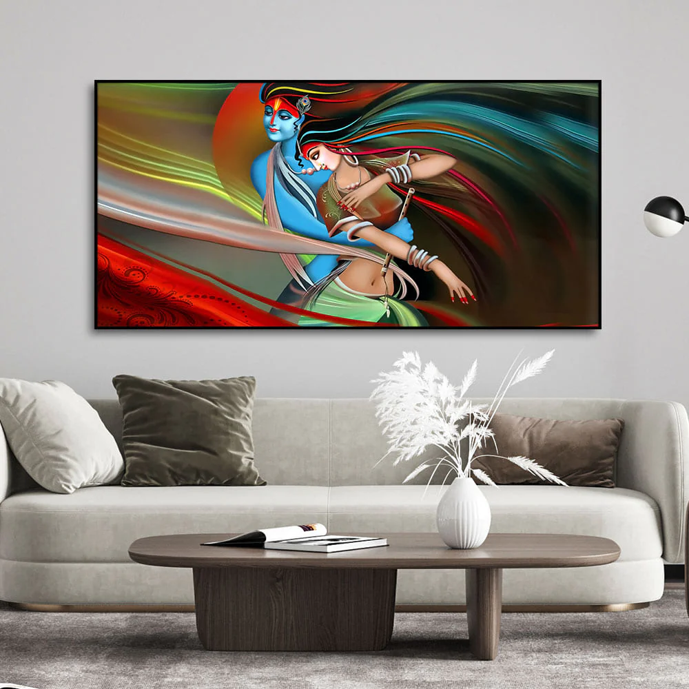 Lord Radha Krishna Musical Modern Art Canvas Wall Painting - Image 3