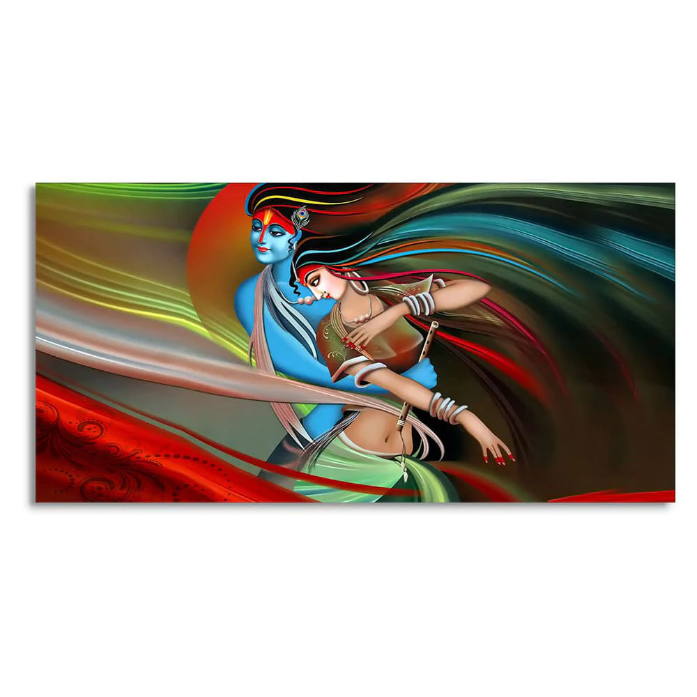 Lord Radha Krishna Musical Modern Art Canvas Wall Painting - Image 4