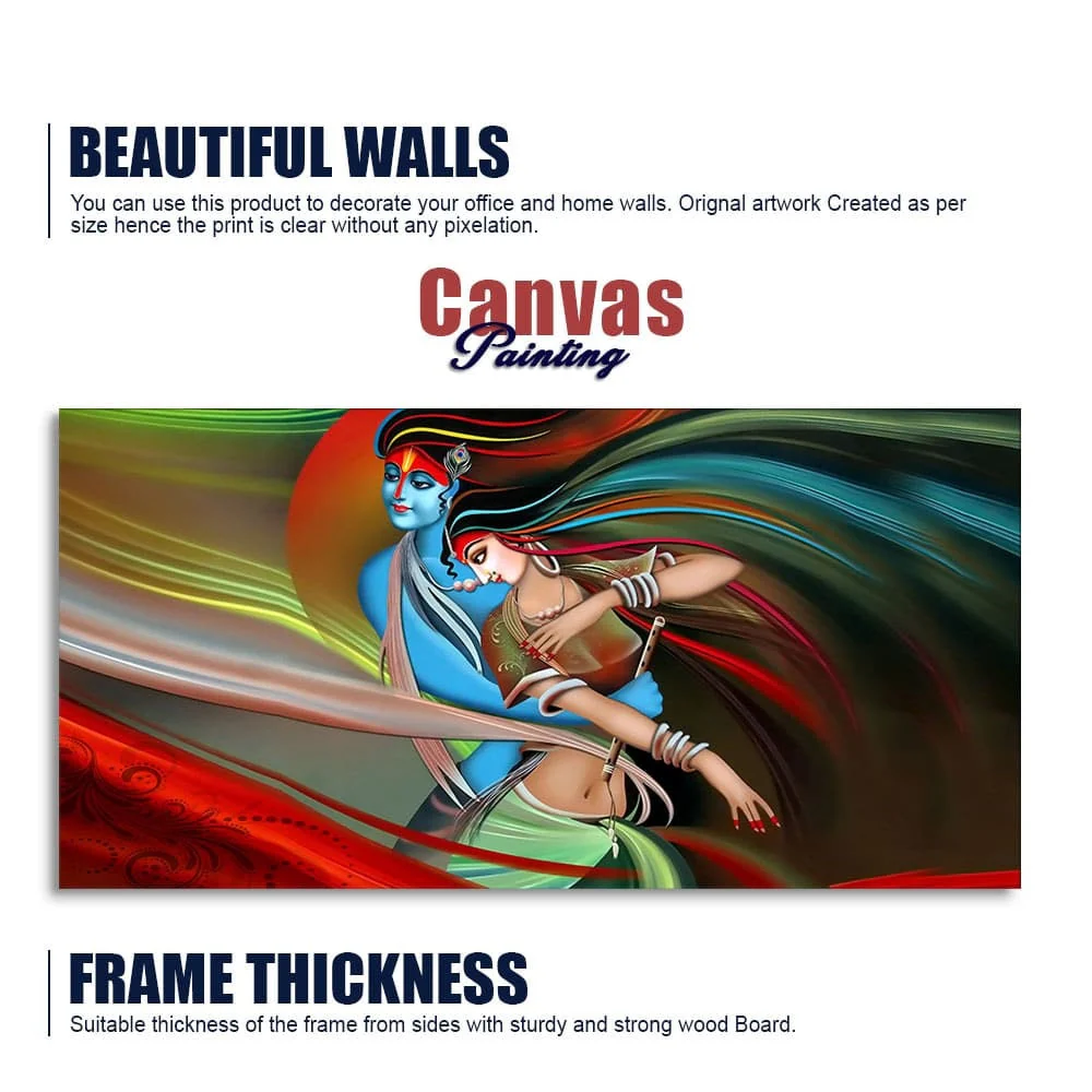 Lord Radha Krishna Musical Modern Art Canvas Wall Painting - Image 6