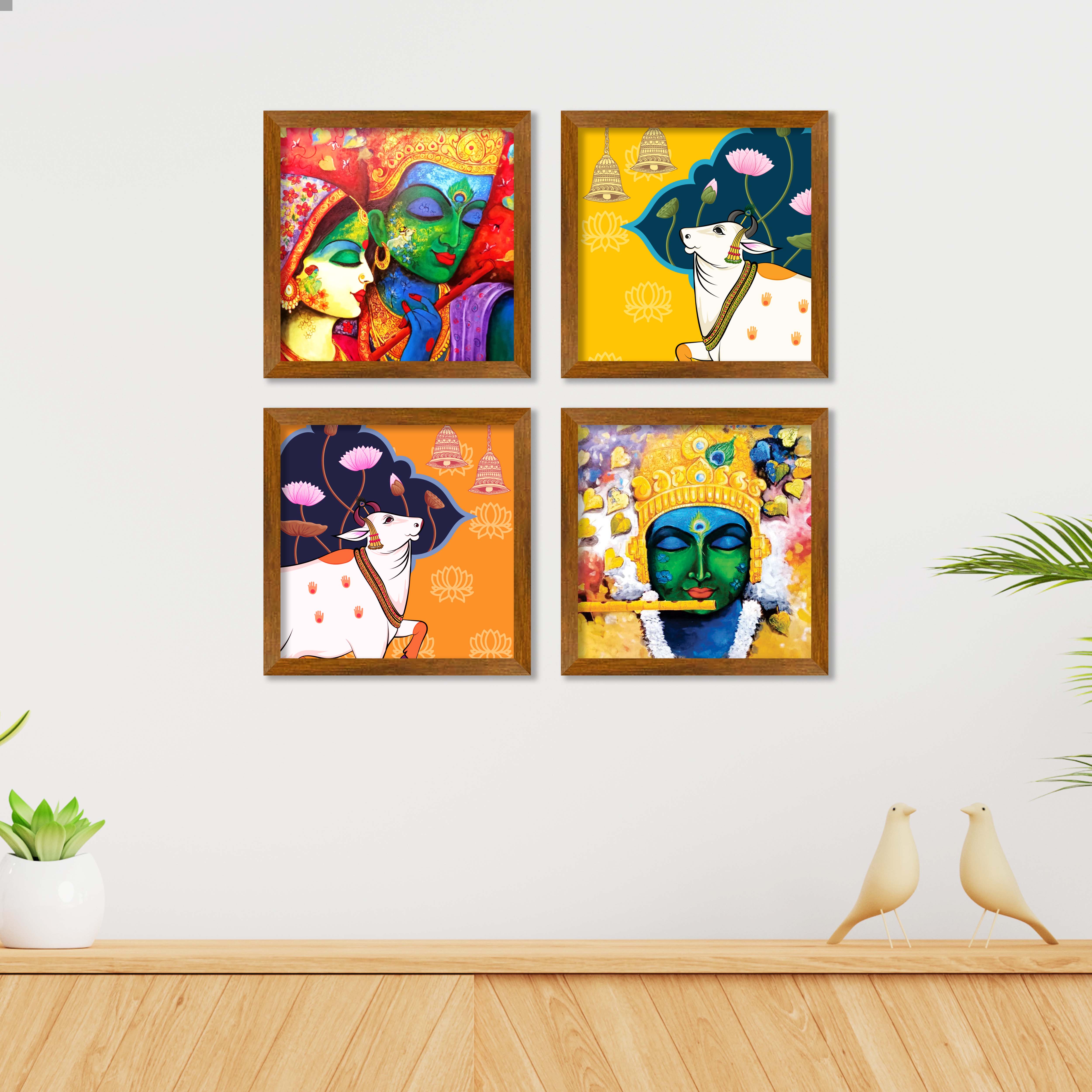 Lord Radha Krishna Playing with Flute Wall Frame Set of Four - Image 2