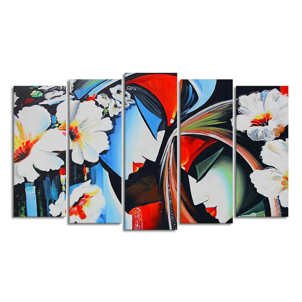Lord Radha Krishna Wall Painting Set of Five Panels - Image 5