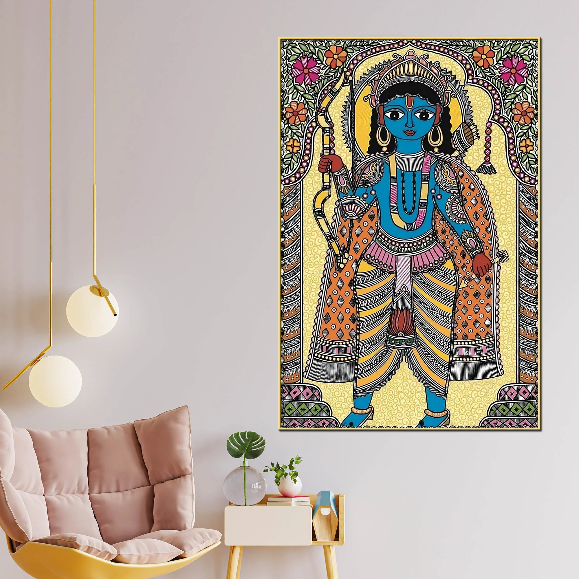 Lord Ram Madhubani Canvas Painting for Temple Style Wall Décor - Image 2