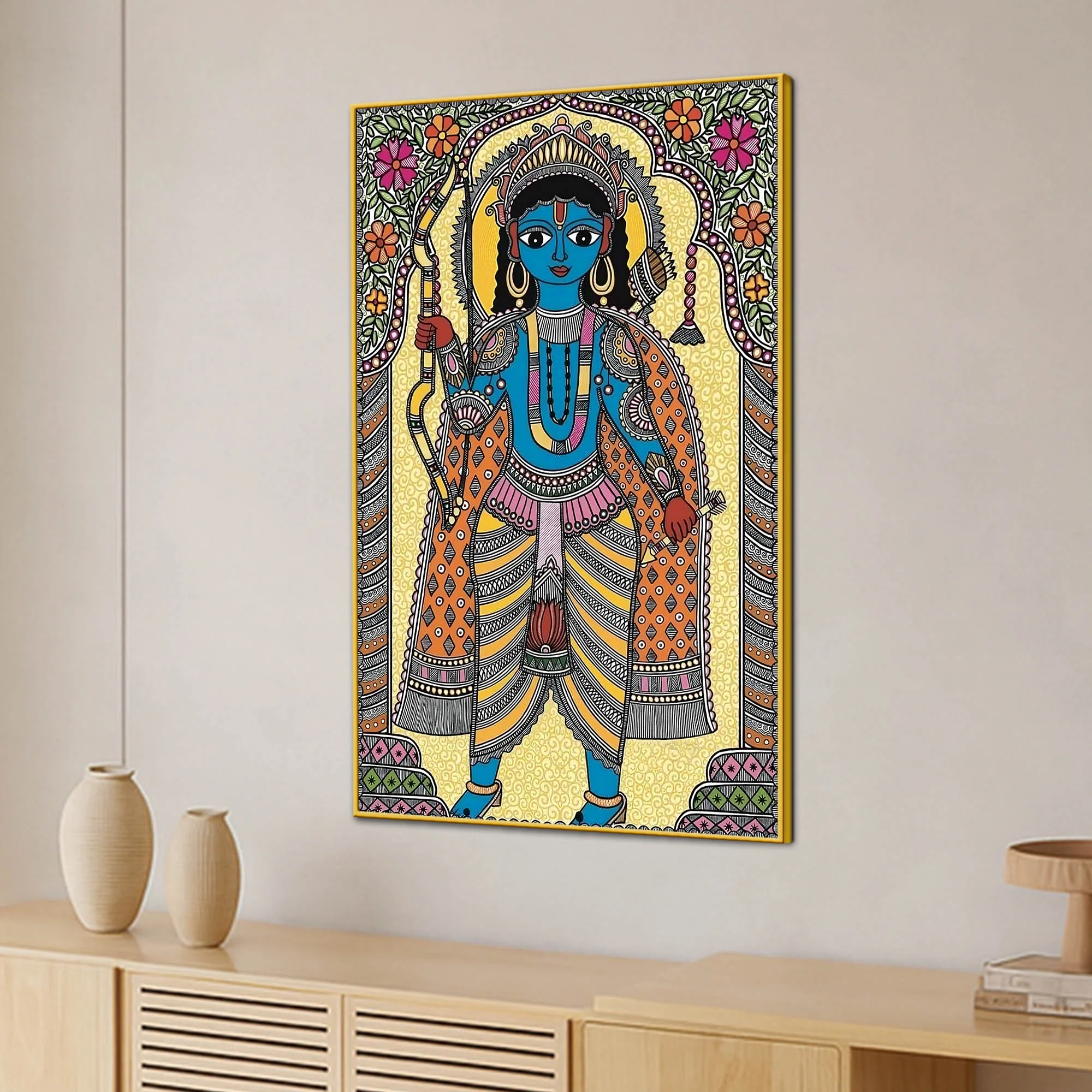 Lord Ram Madhubani Canvas Painting for Temple Style Wall Décor - Image 3