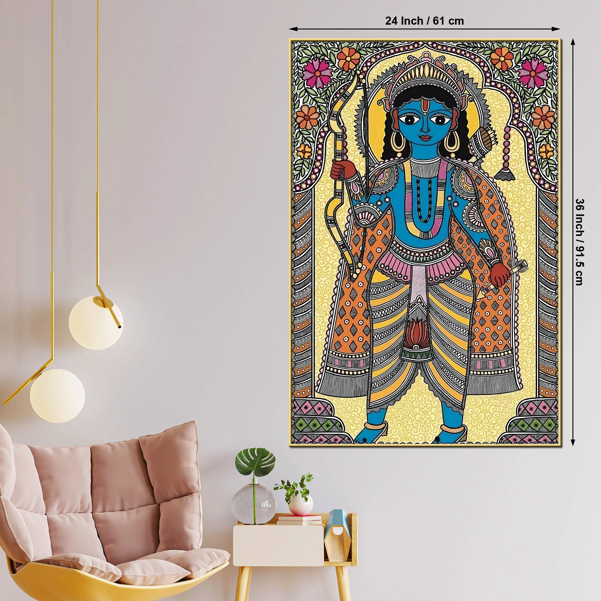 Lord Ram Madhubani Canvas Painting for Temple Style Wall Décor - Image 5