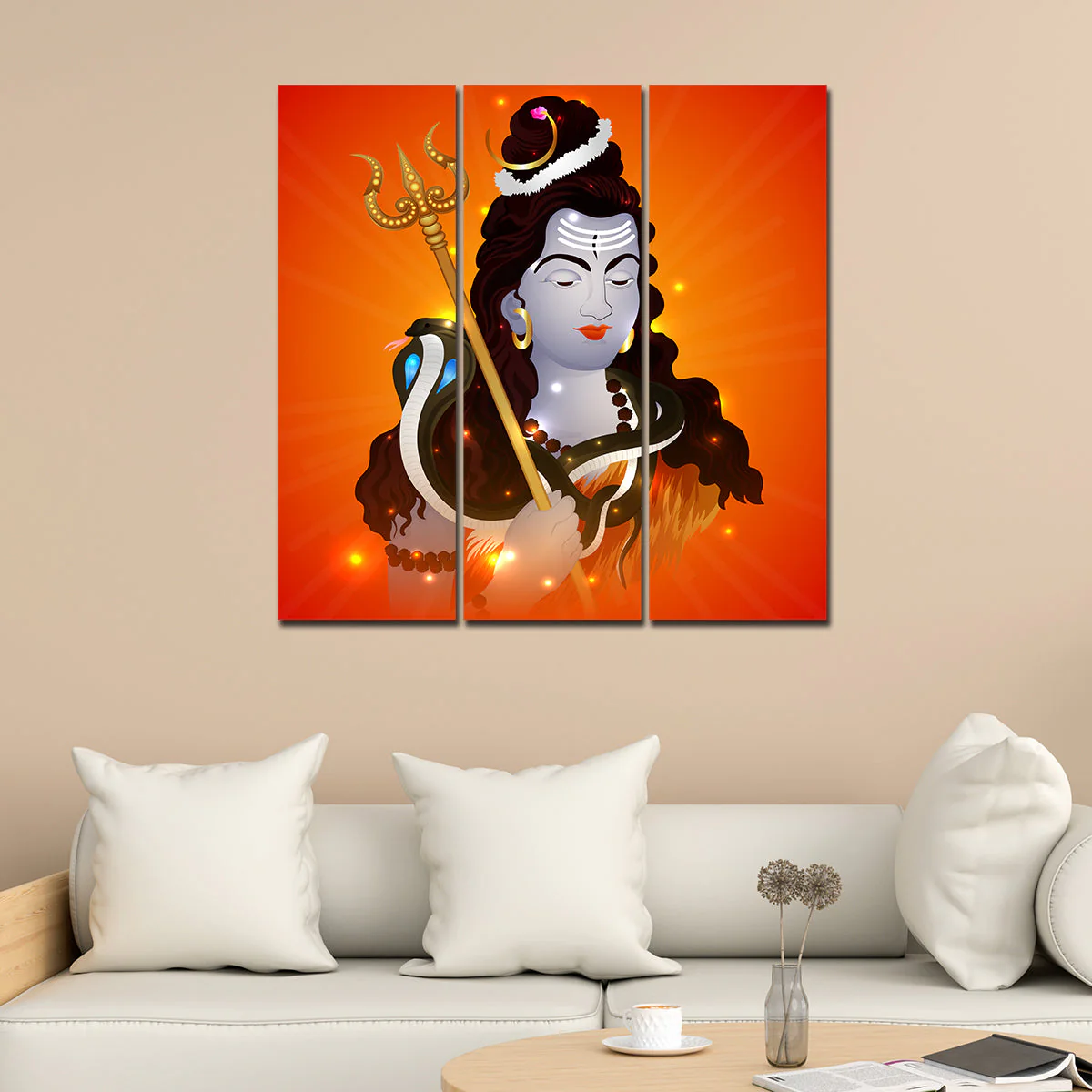 Lord Shankar Canvas Wall Painting of Three Pieces - Image 3