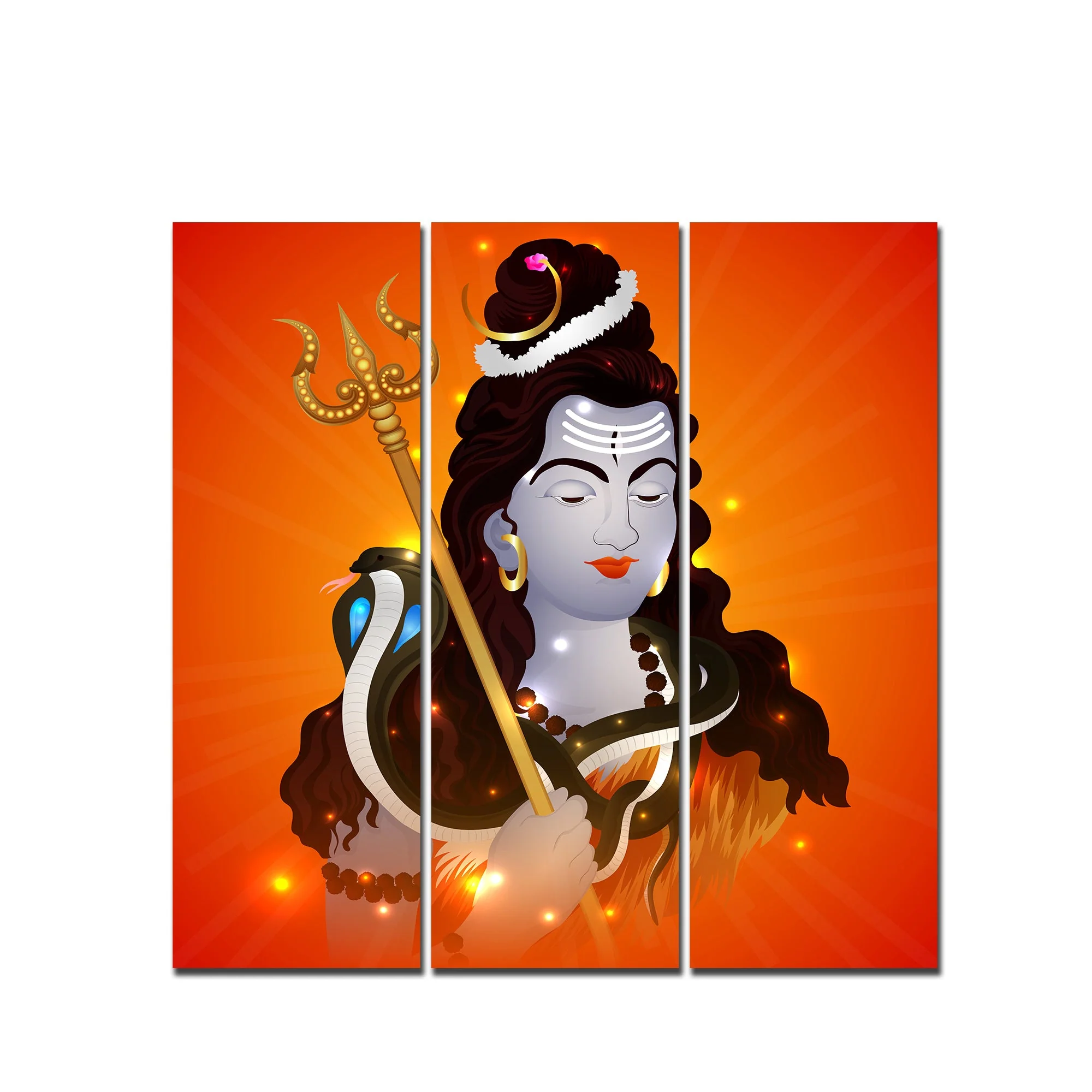 Lord Shankar Canvas Wall Painting of Three Pieces - Image 4