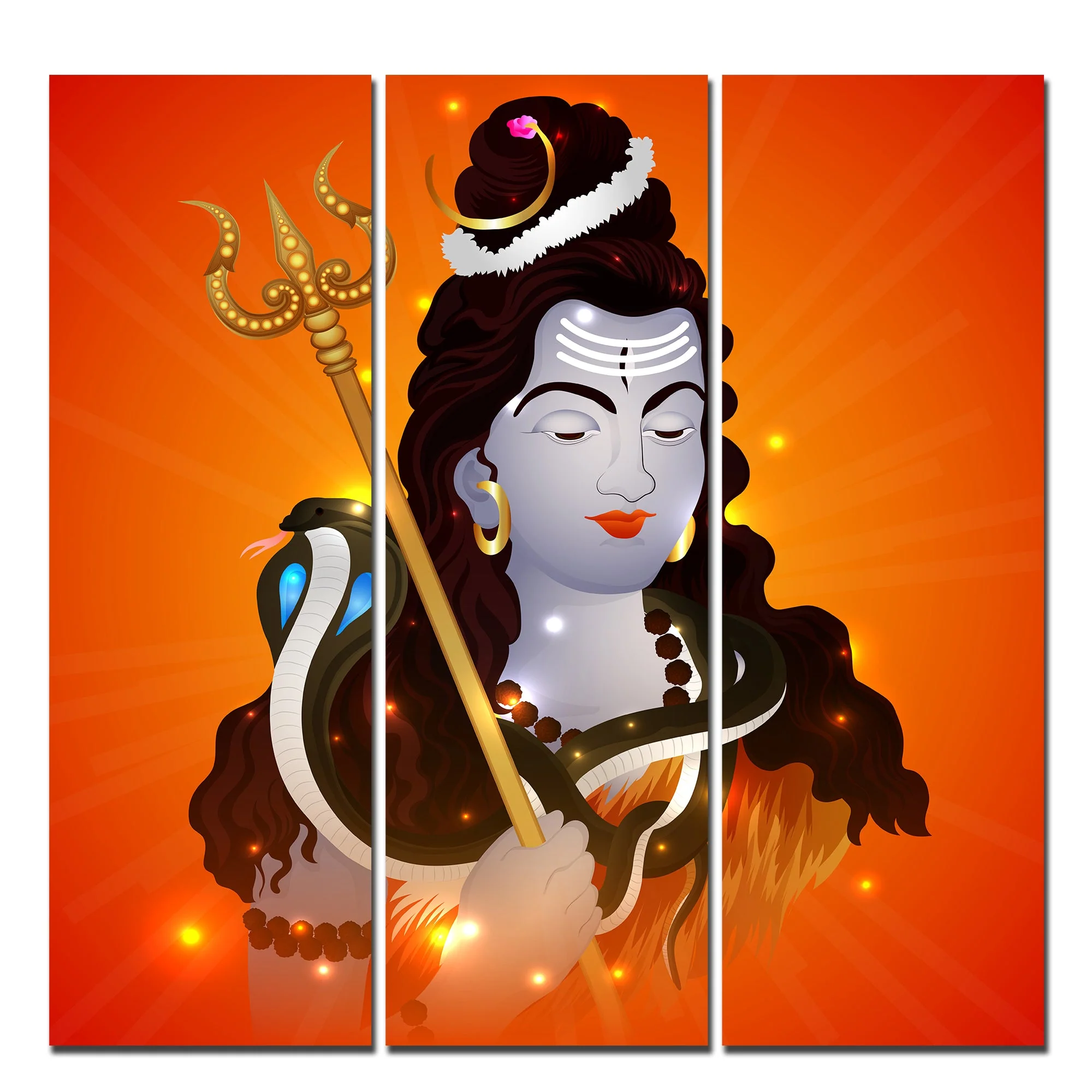 Lord Shankar Canvas Wall Painting of Three Pieces - Image 5