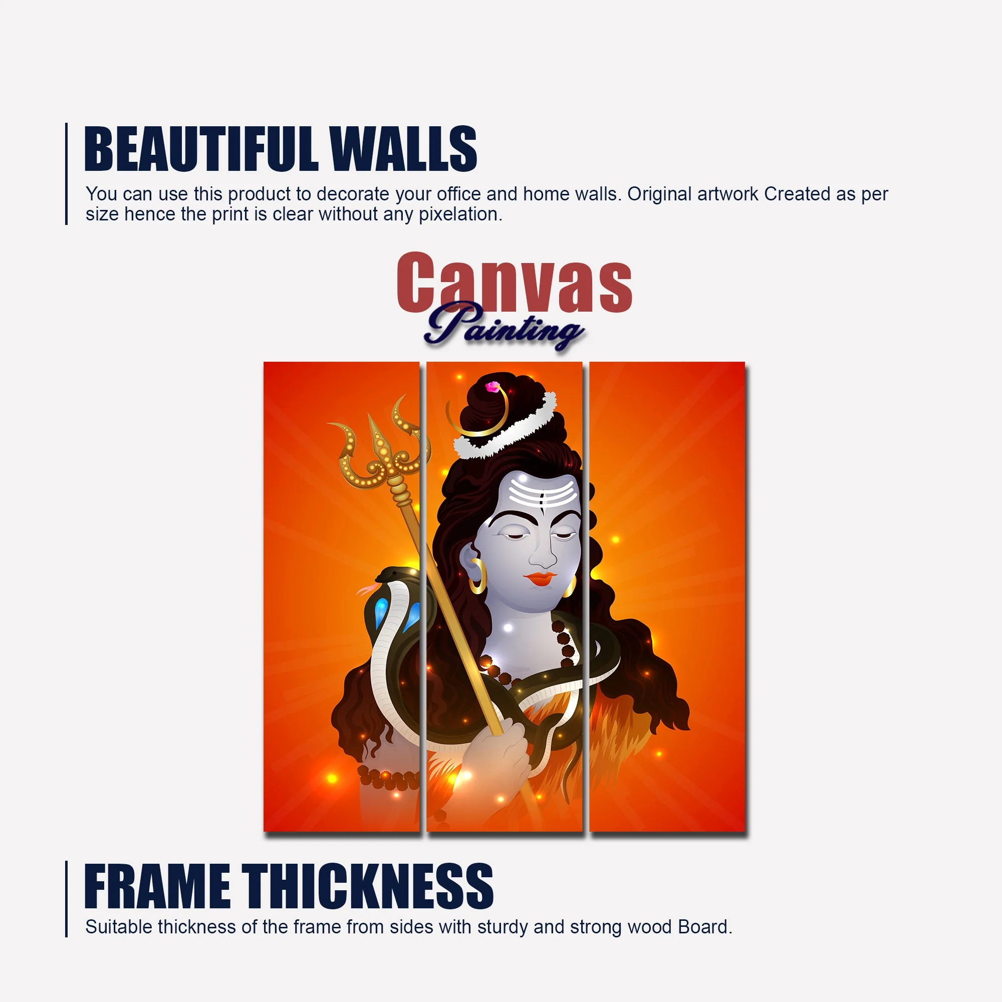 Lord Shankar Canvas Wall Painting of Three Pieces - Image 6