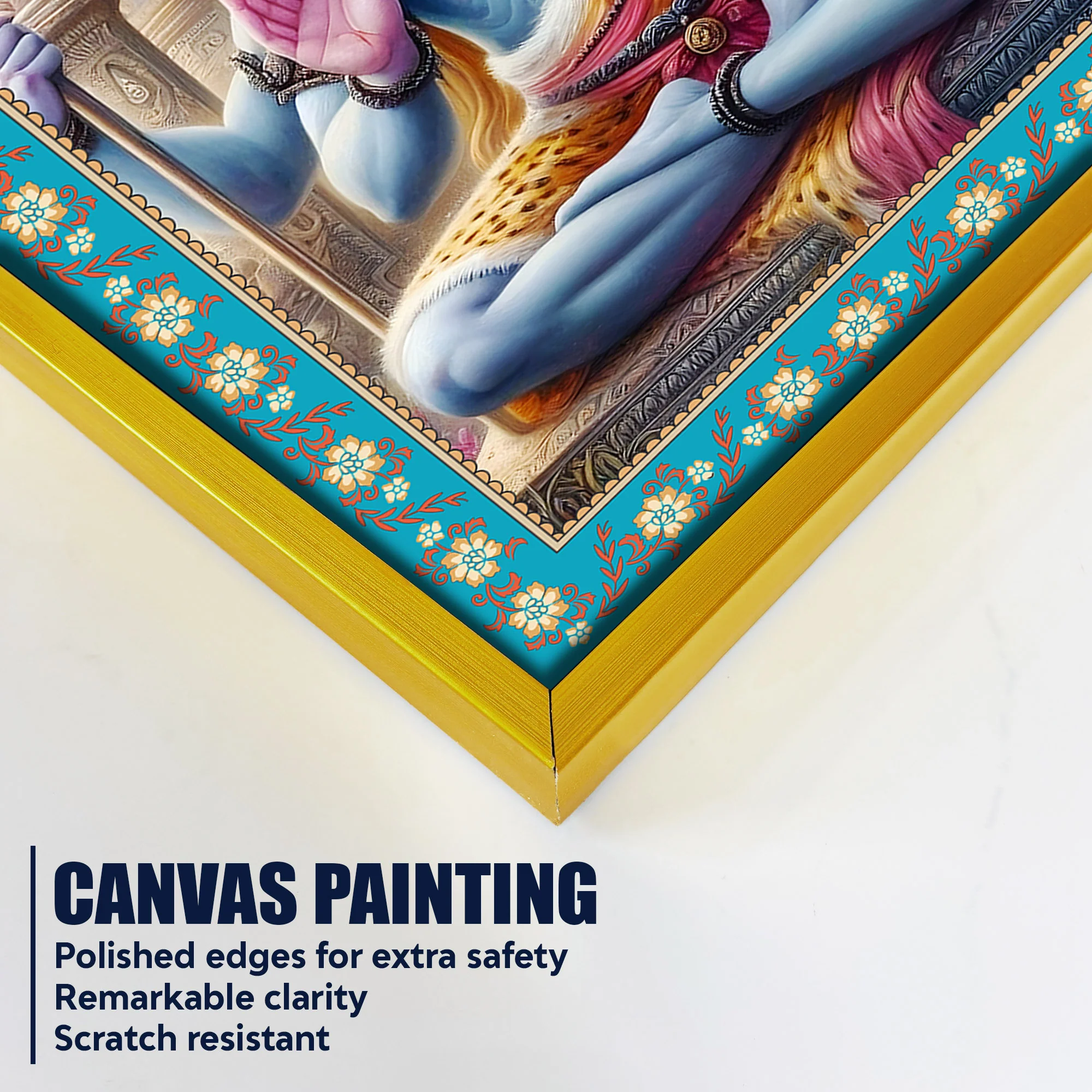 Lord Shankar Floral Border Vertical Canvas Wall Painting - Image 5