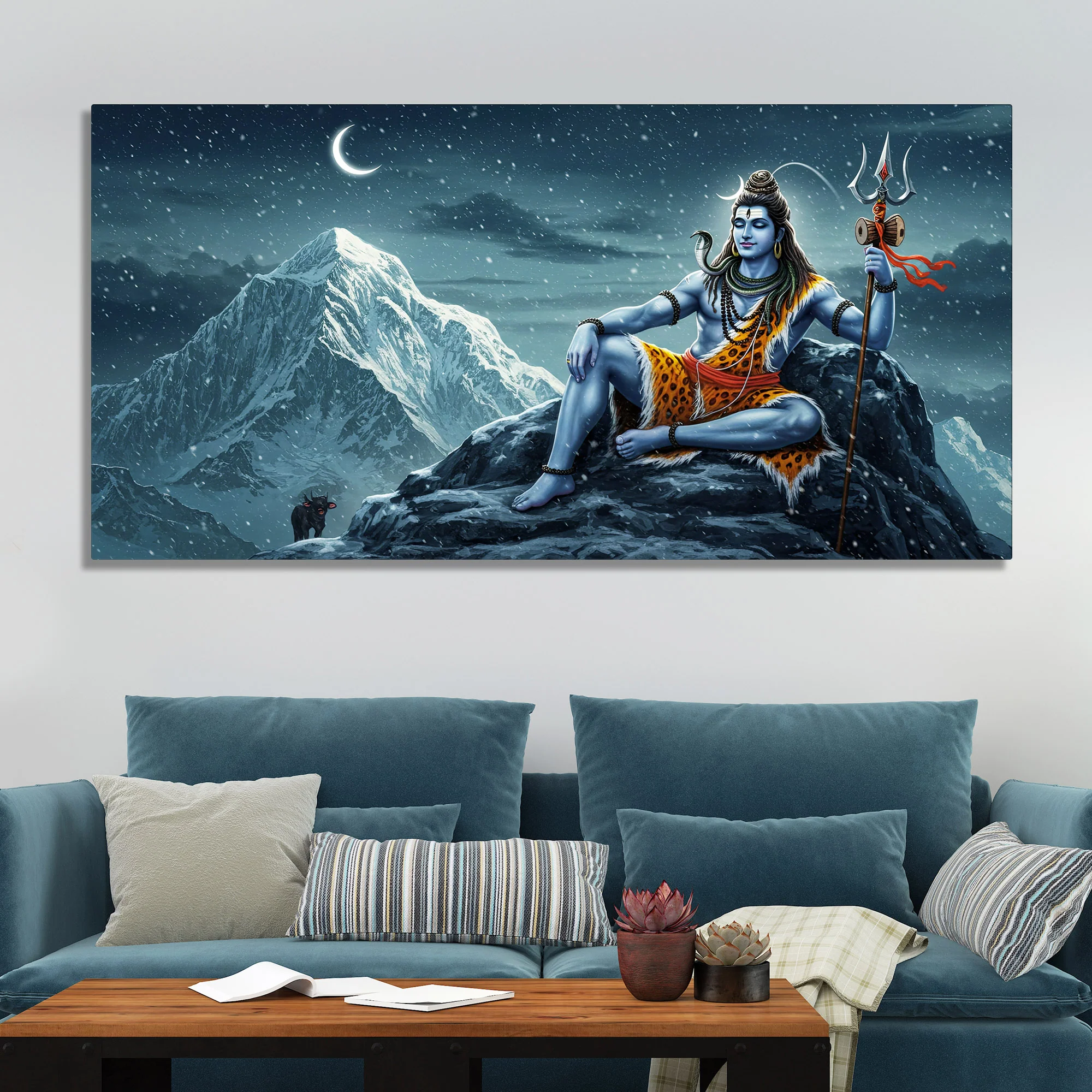 Lord Shiva in Himalayas Canvas Wooden Wall Painting - Image 2