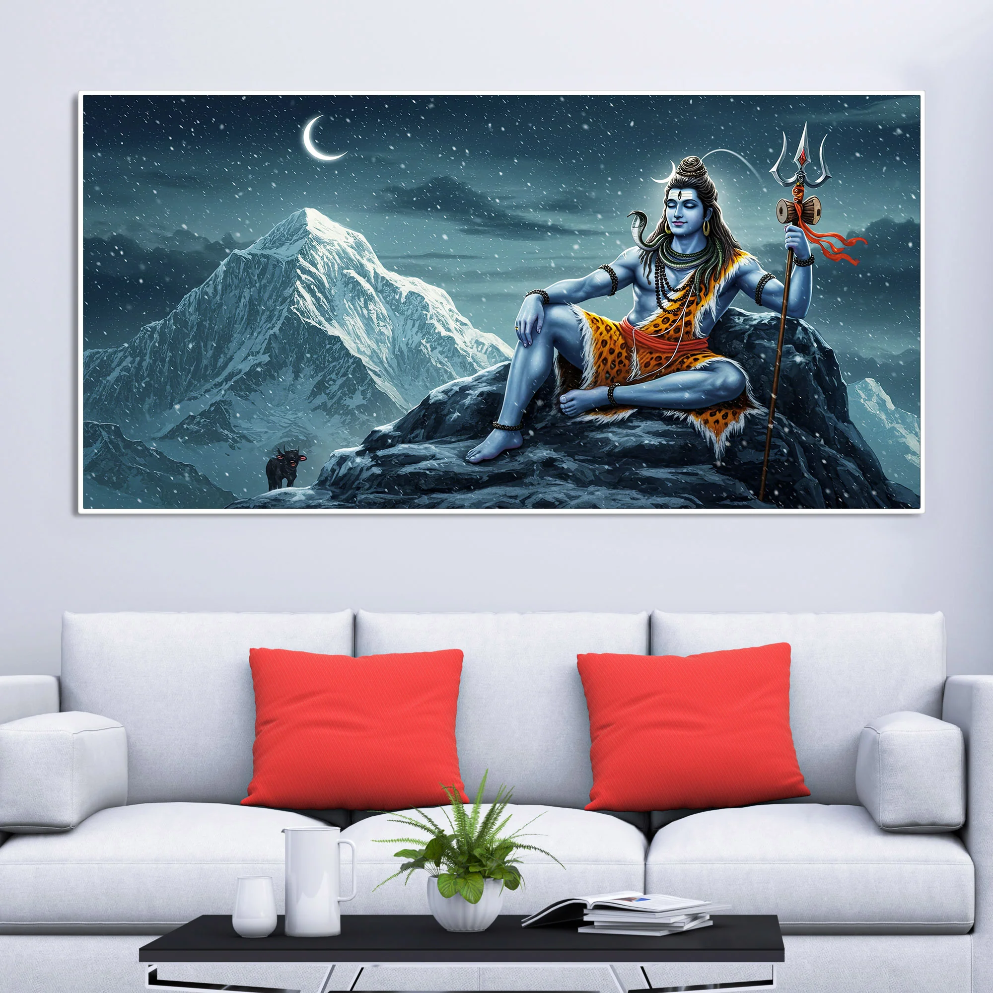 Lord Shiva in Himalayas Canvas Wooden Wall Painting - Image 3
