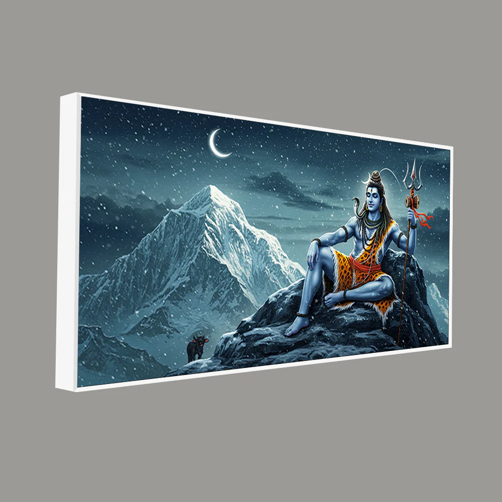Lord Shiva in Himalayas Canvas Wooden Wall Painting - Image 4
