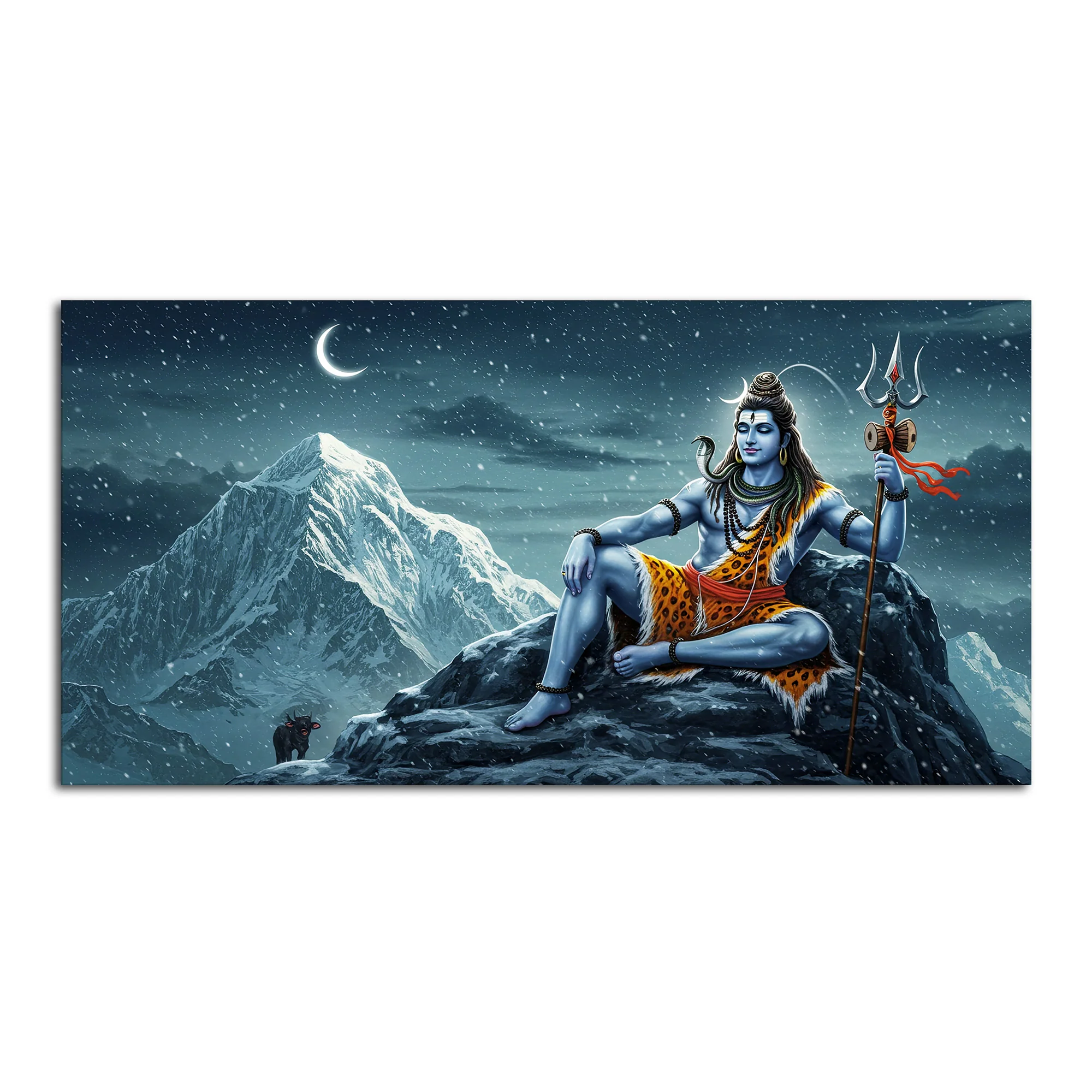Lord Shiva in Himalayas Canvas Wooden Wall Painting - Image 5