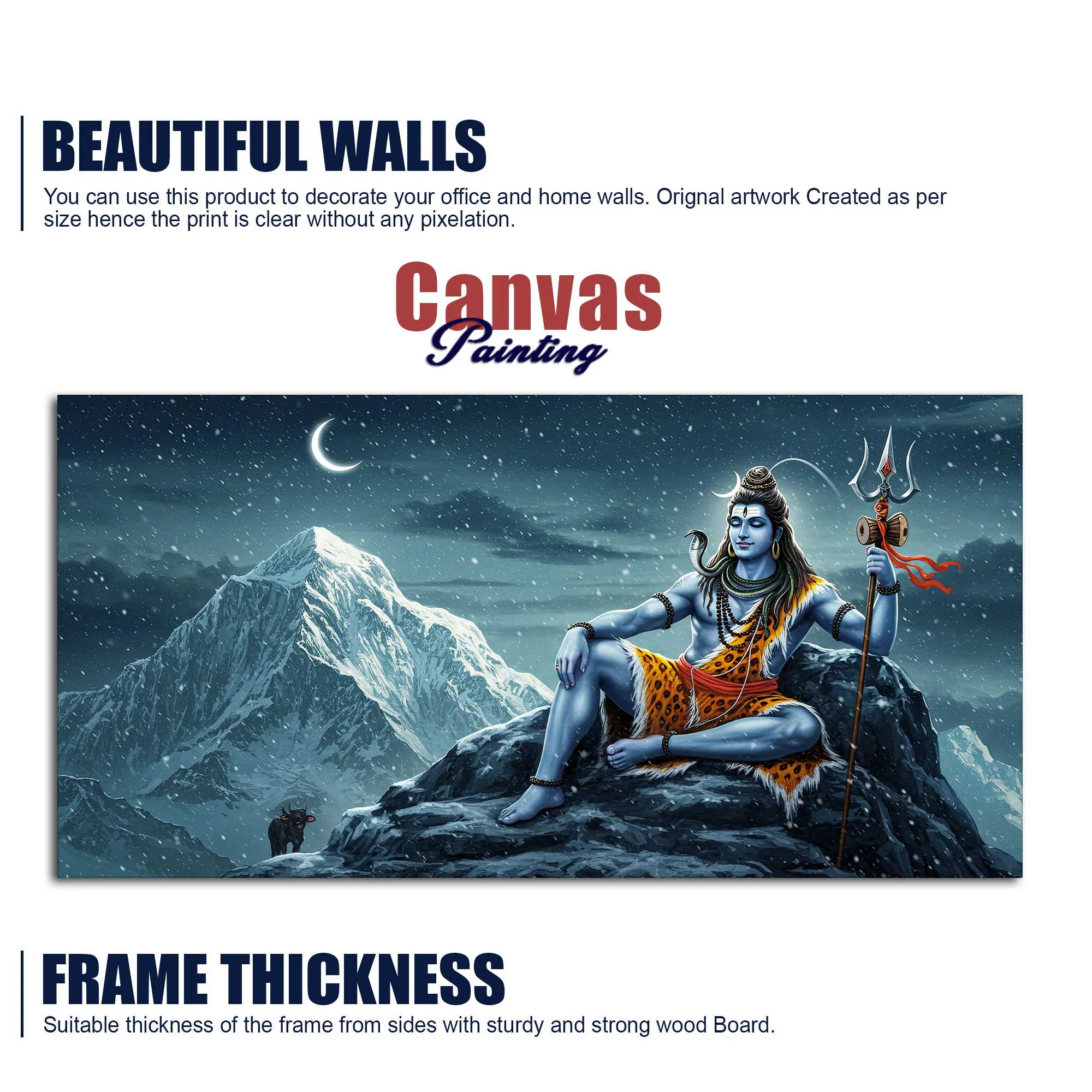 Lord Shiva in Himalayas Canvas Wooden Wall Painting - Image 6