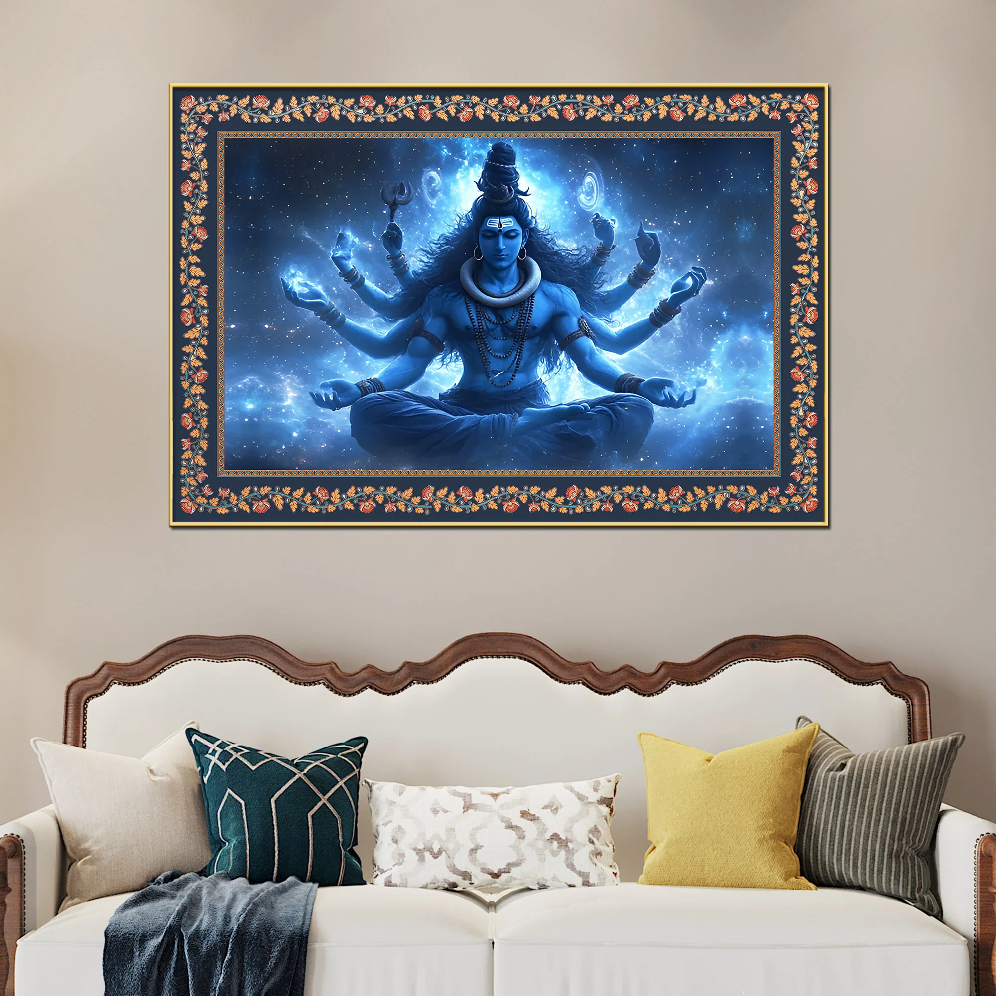 Lord Shiva New Creation and Renewal Floral Border Canvas Wall Painting - Image 2