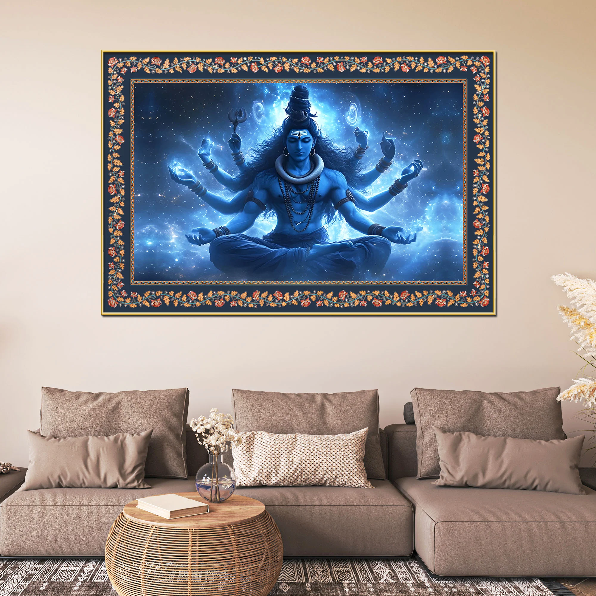 Lord Shiva New Creation and Renewal Floral Border Canvas Wall Painting - Image 3
