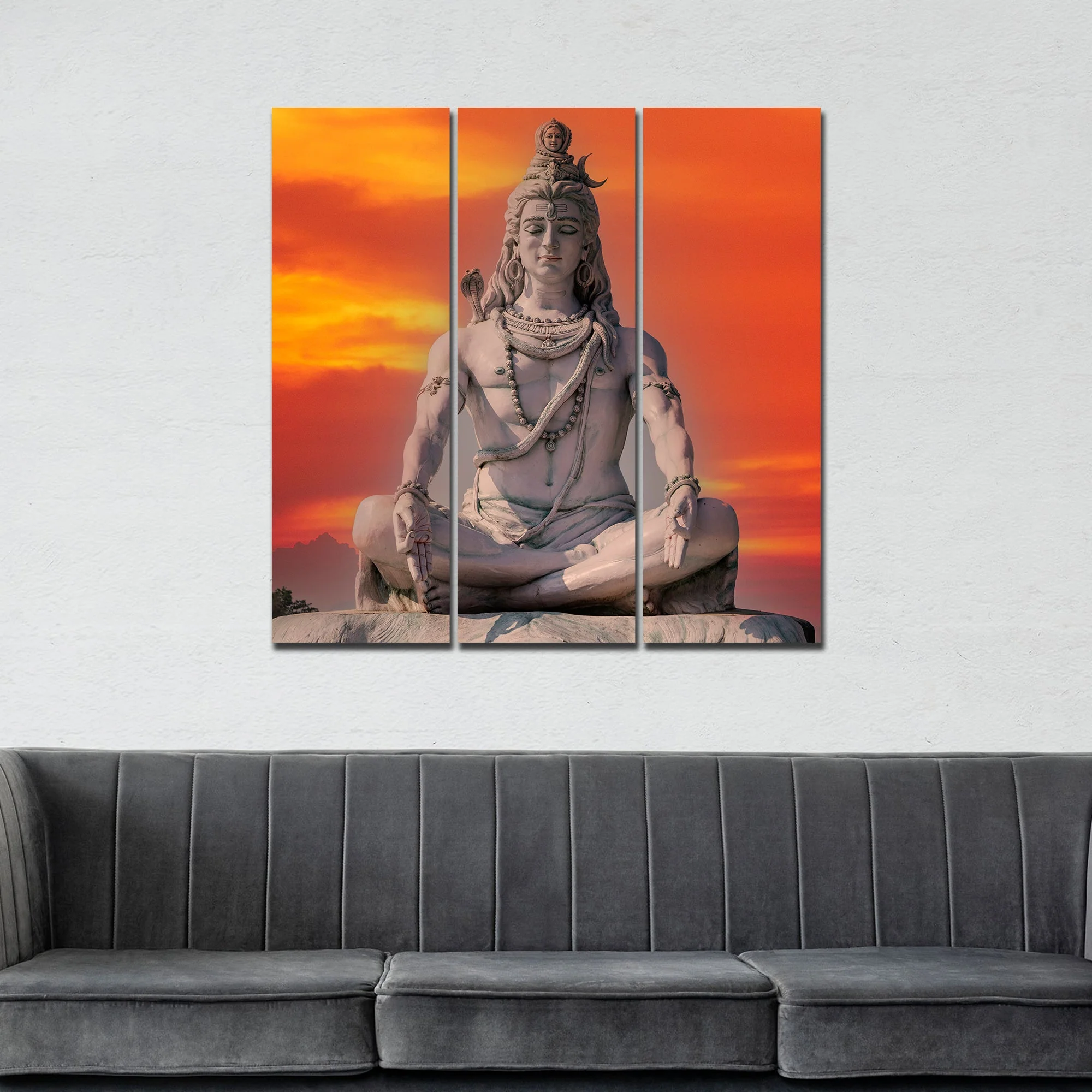 Lord Shiva Sculpture Canvas Wall Painting of Three Pieces - Image 2