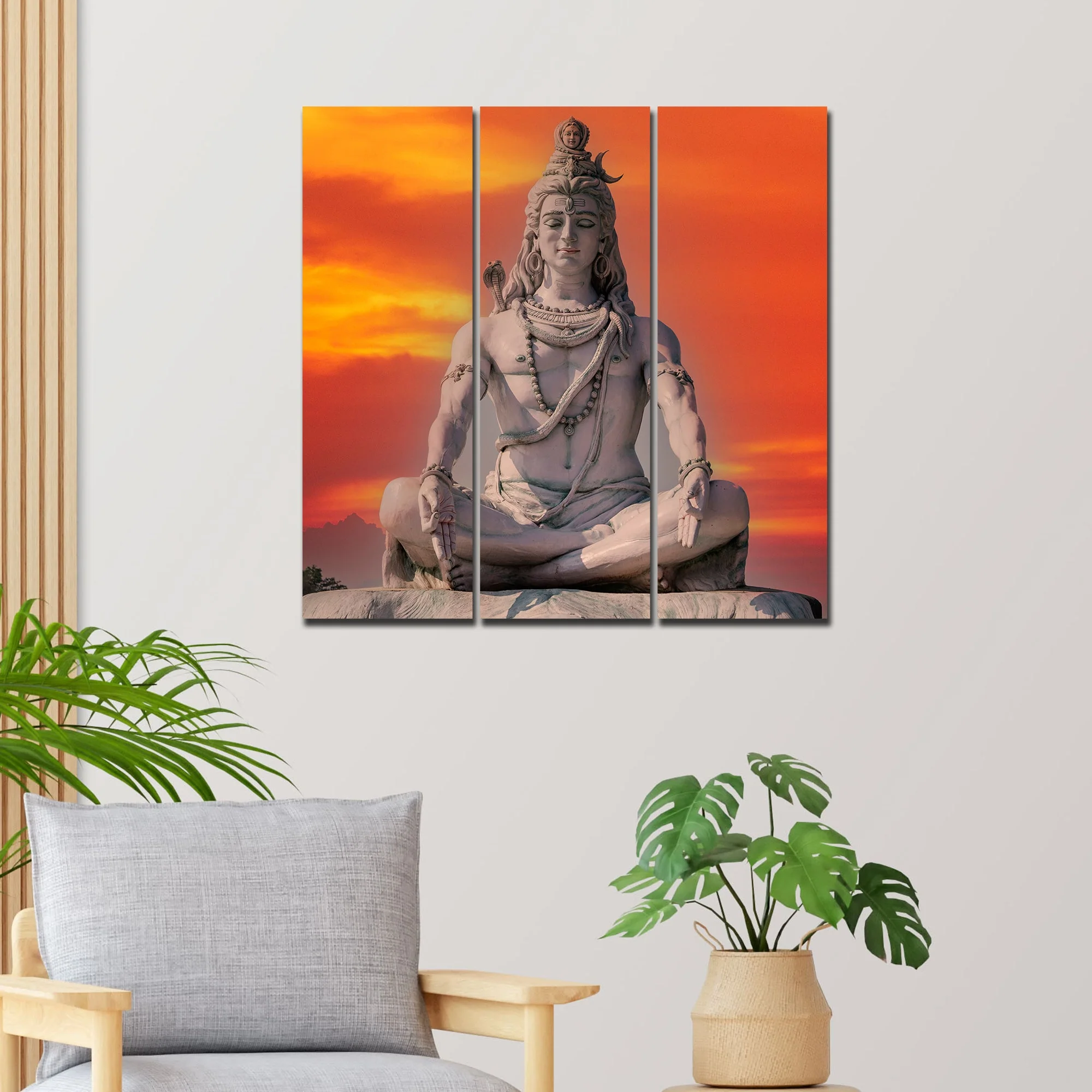 Lord Shiva Sculpture Canvas Wall Painting of Three Pieces - Image 3