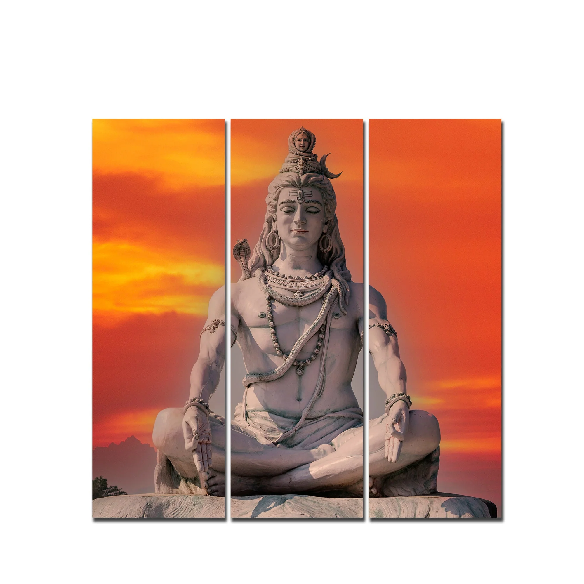 Lord Shiva Sculpture Canvas Wall Painting of Three Pieces - Image 4