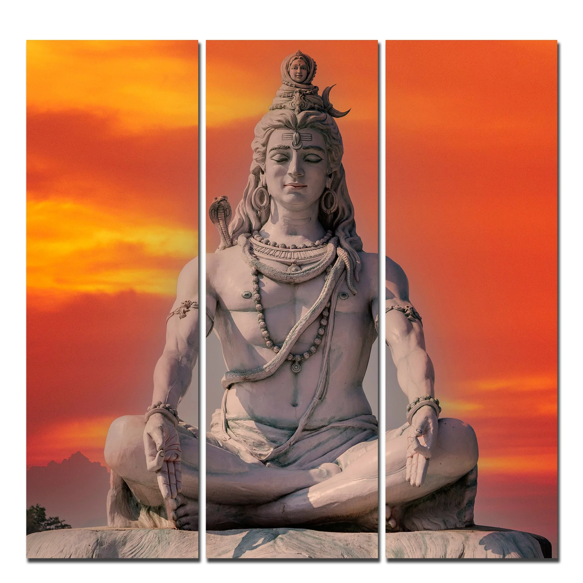 Lord Shiva Sculpture Canvas Wall Painting of Three Pieces - Image 5